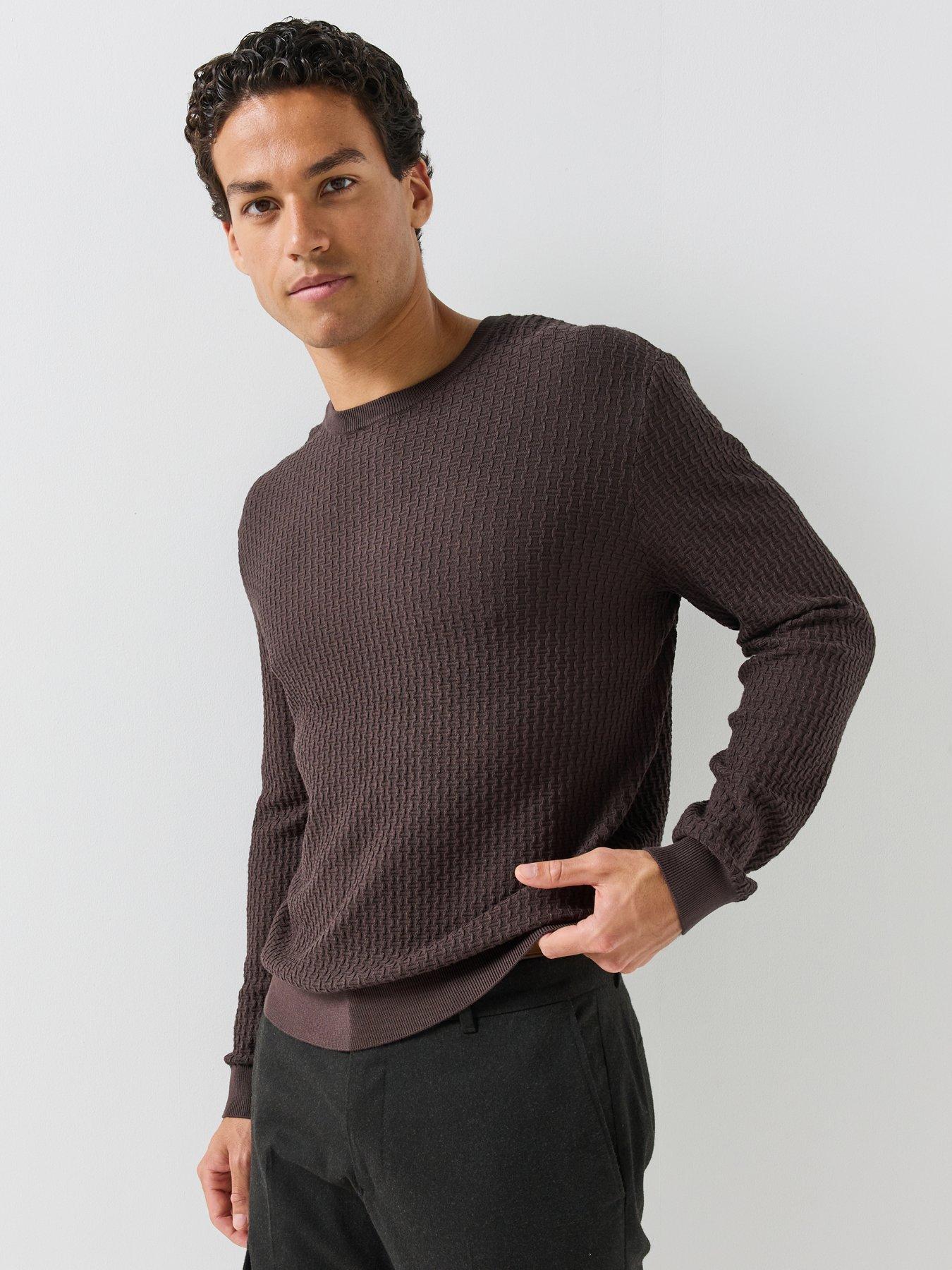 Image 1 of 6 of Armani Exchange Mens Ribbed Viscose-Blend Jumper - Brown