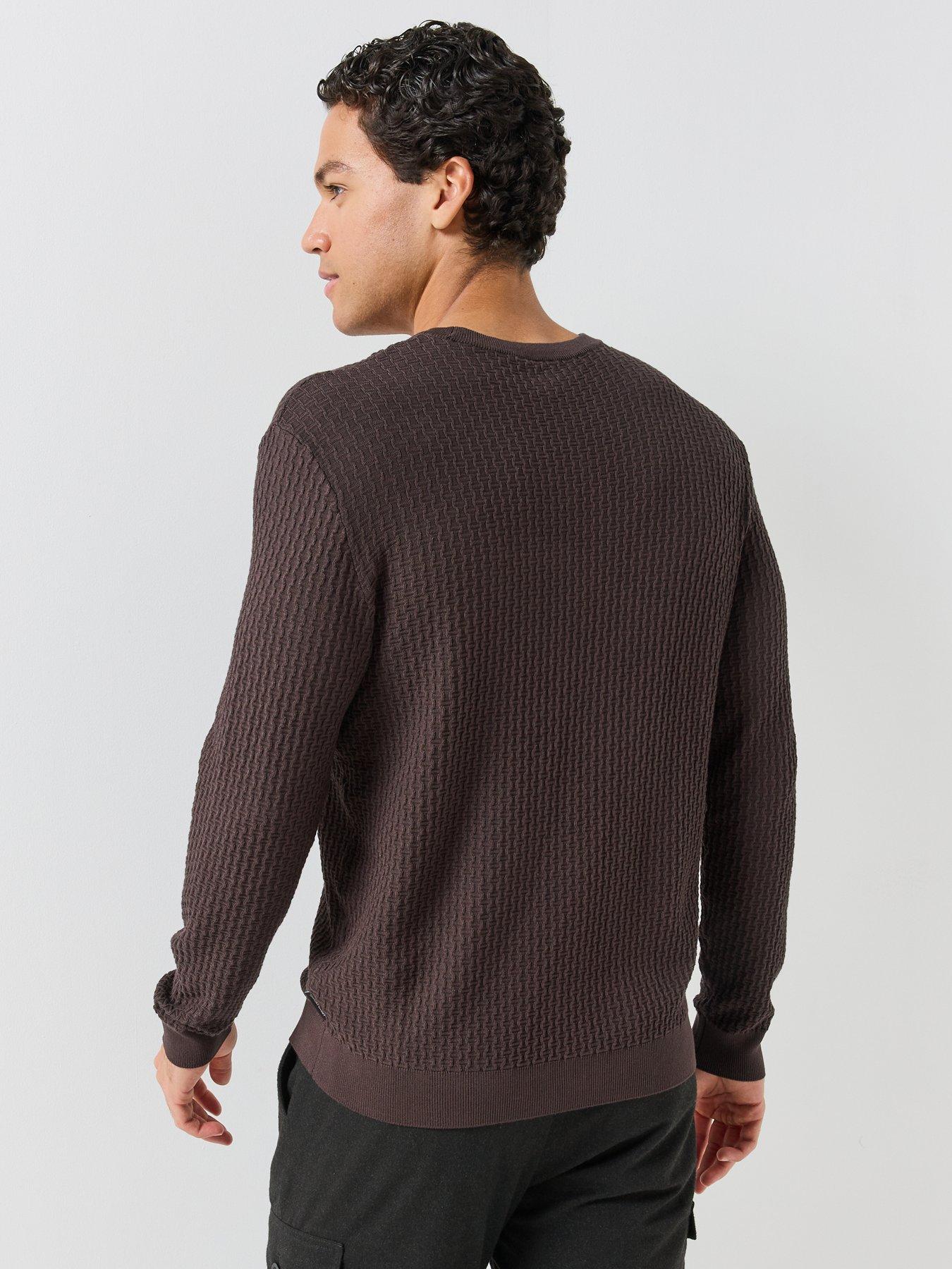 Image 2 of 6 of Armani Exchange Mens Ribbed Viscose-Blend Jumper - Brown