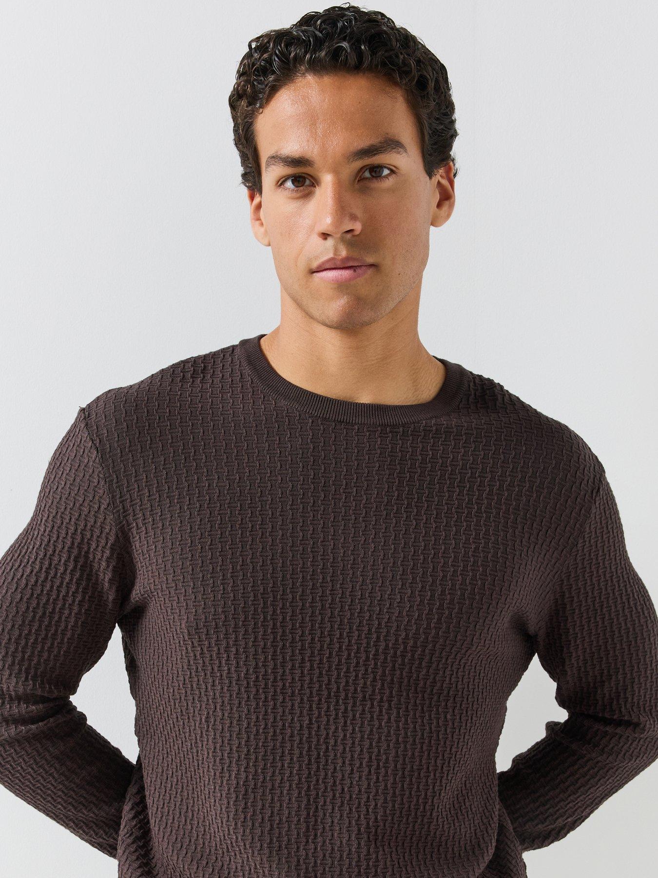 Image 4 of 6 of Armani Exchange Mens Ribbed Viscose-Blend Jumper - Brown