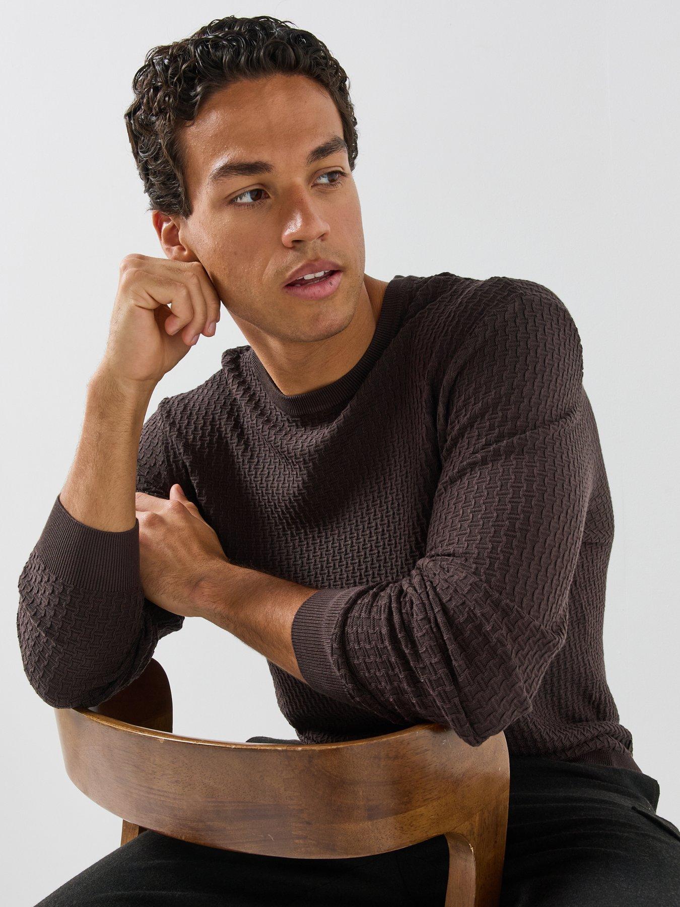 Image 5 of 6 of Armani Exchange Mens Ribbed Viscose-Blend Jumper - Brown