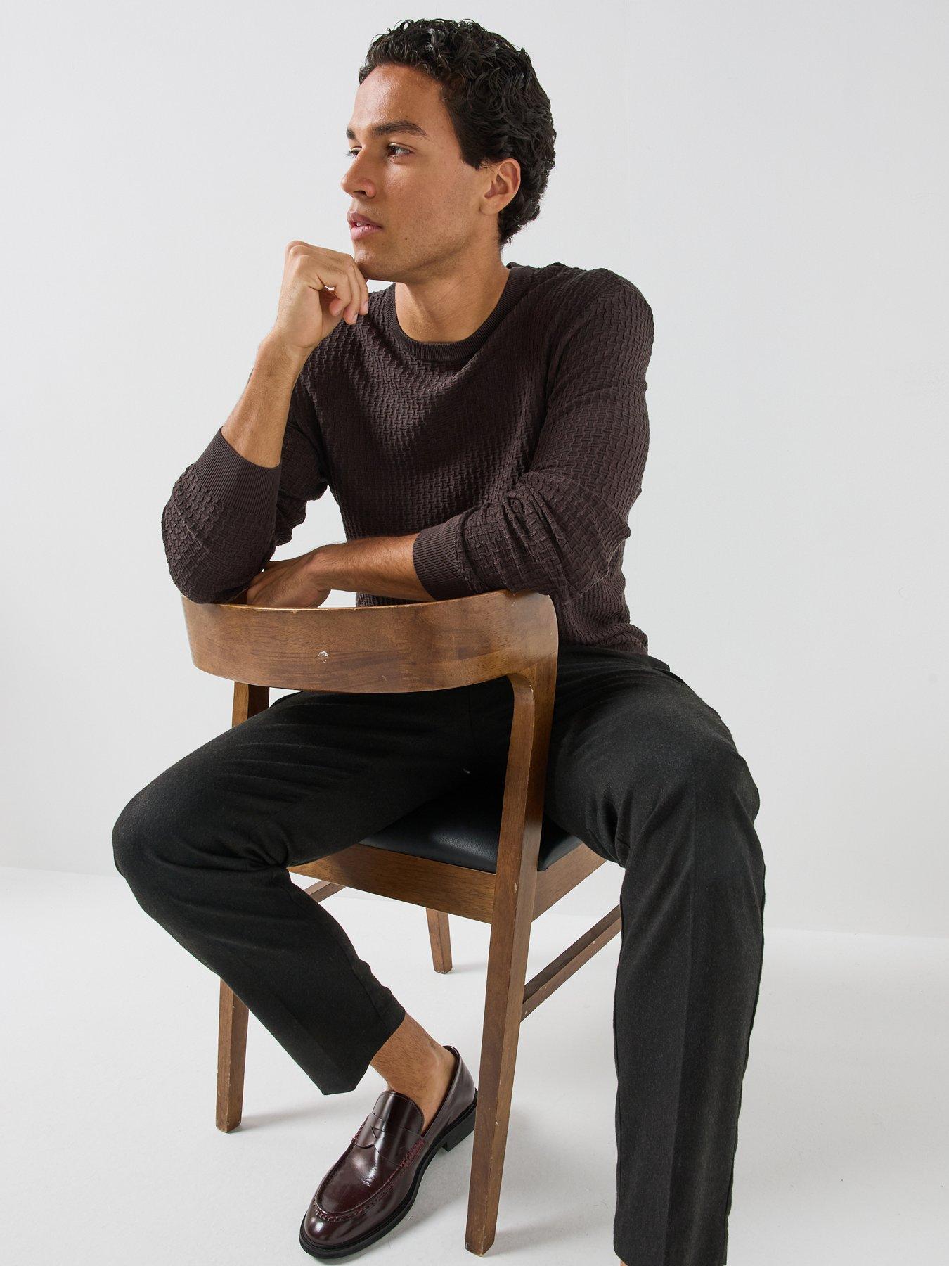 Image 6 of 6 of Armani Exchange Mens Ribbed Viscose-Blend Jumper - Brown