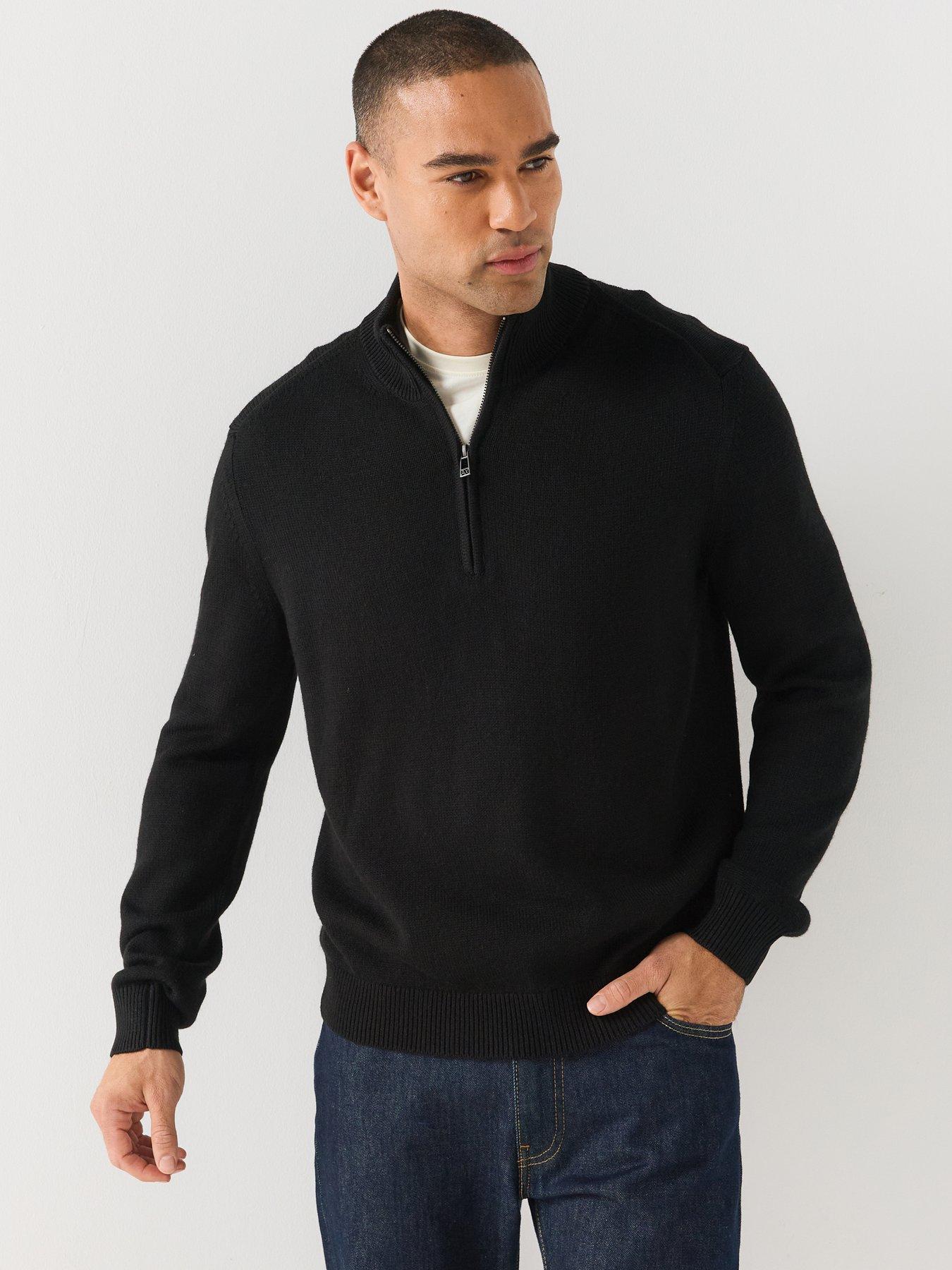 Image 1 of 6 of Armani Exchange Armani Exchange Wool Blend Half Zip Knitted Jumper - Black