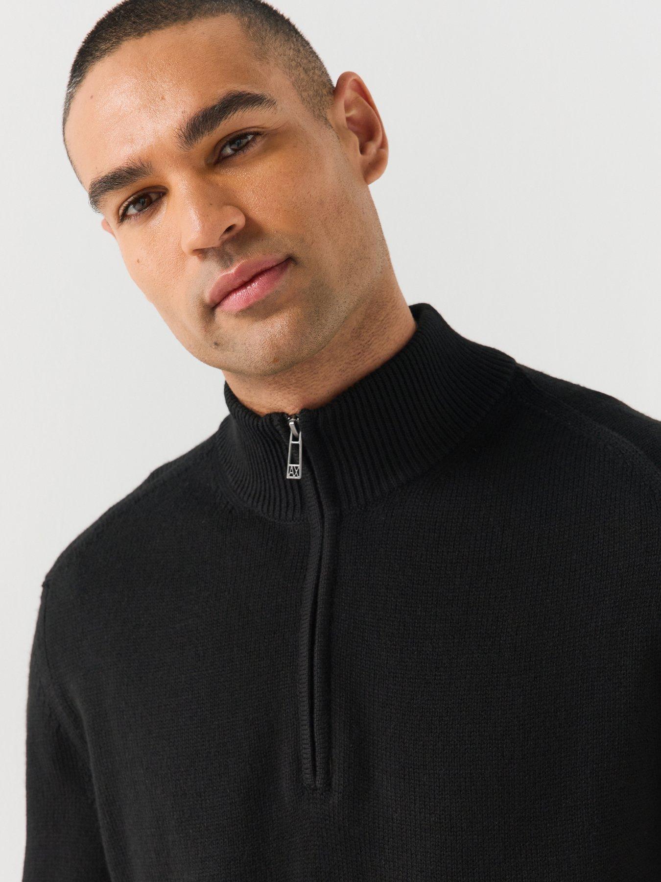 Image 4 of 6 of Armani Exchange Armani Exchange Wool Blend Half Zip Knitted Jumper - Black