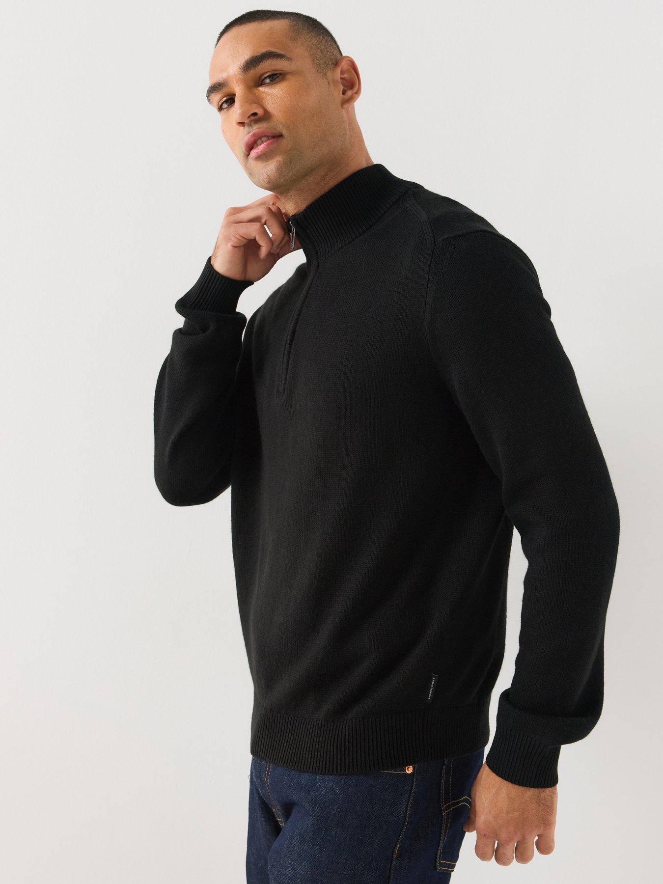 Image 5 of 6 of Armani Exchange Armani Exchange Wool Blend Half Zip Knitted Jumper - Black
