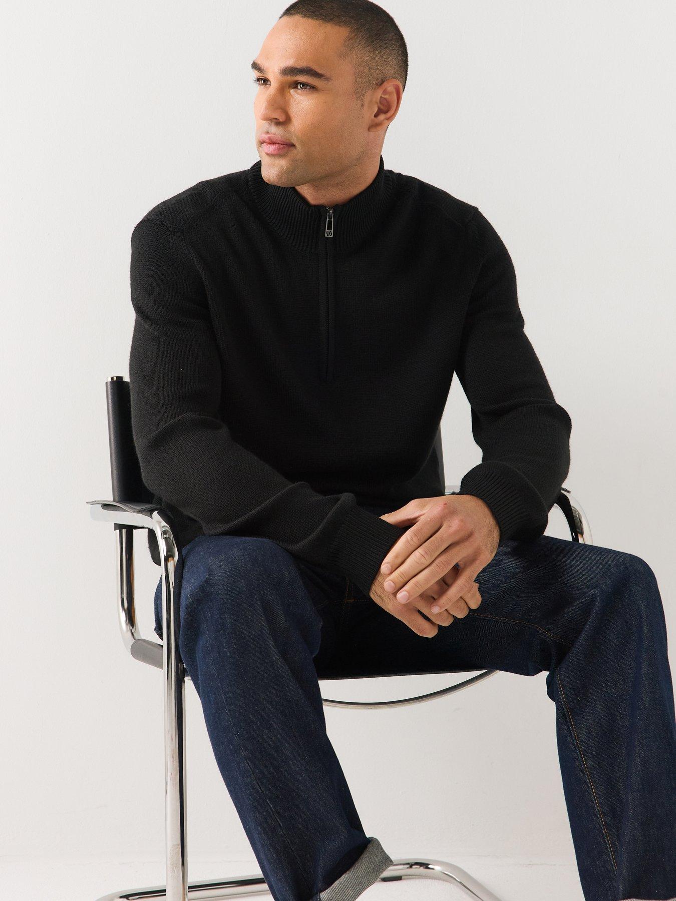 Image 6 of 6 of Armani Exchange Armani Exchange Wool Blend Half Zip Knitted Jumper - Black