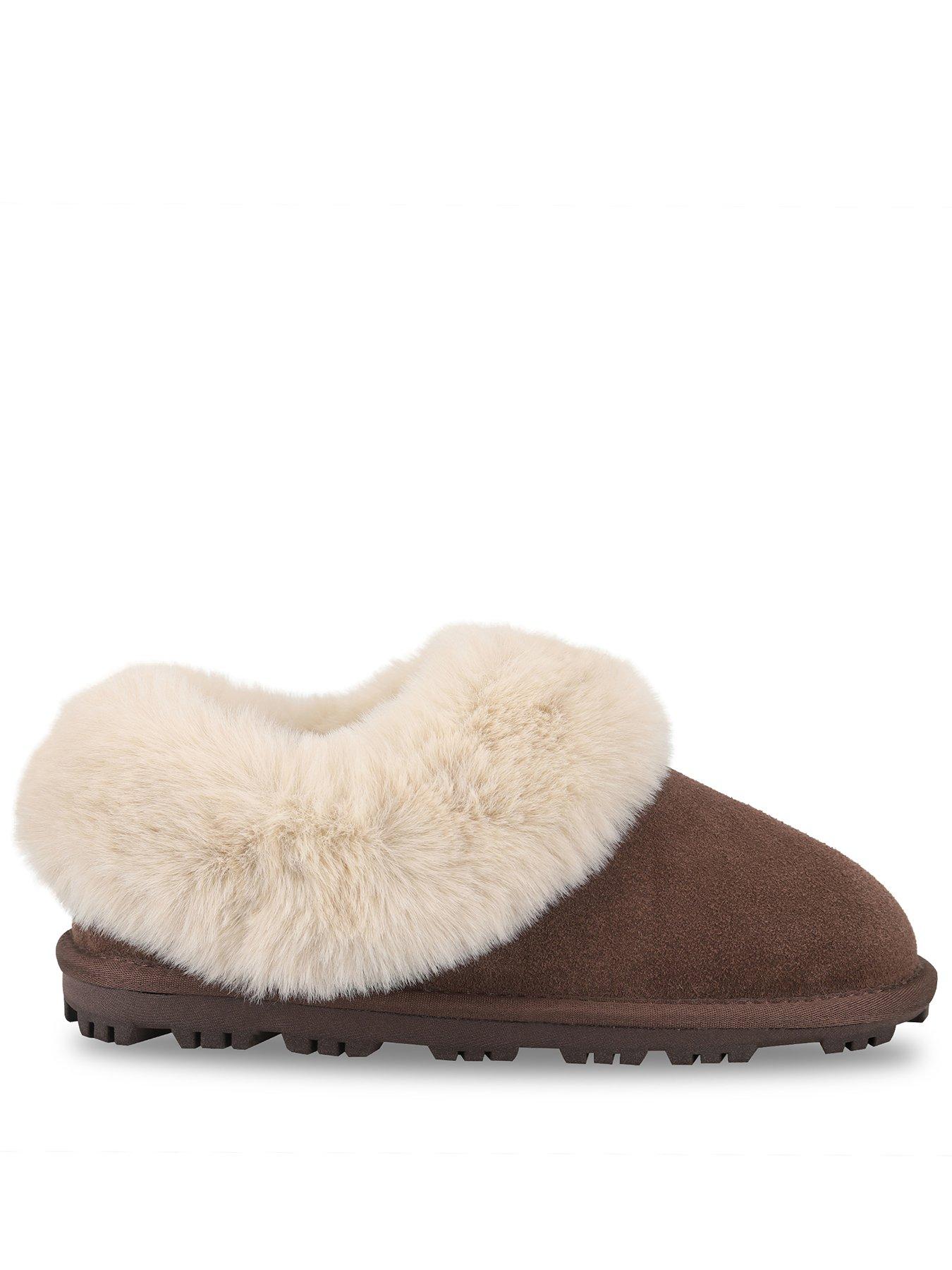 Image 1 of 5 of Totes Isotoner Womens Suede Boot Slipper With Faux Fur Cuff - Brown