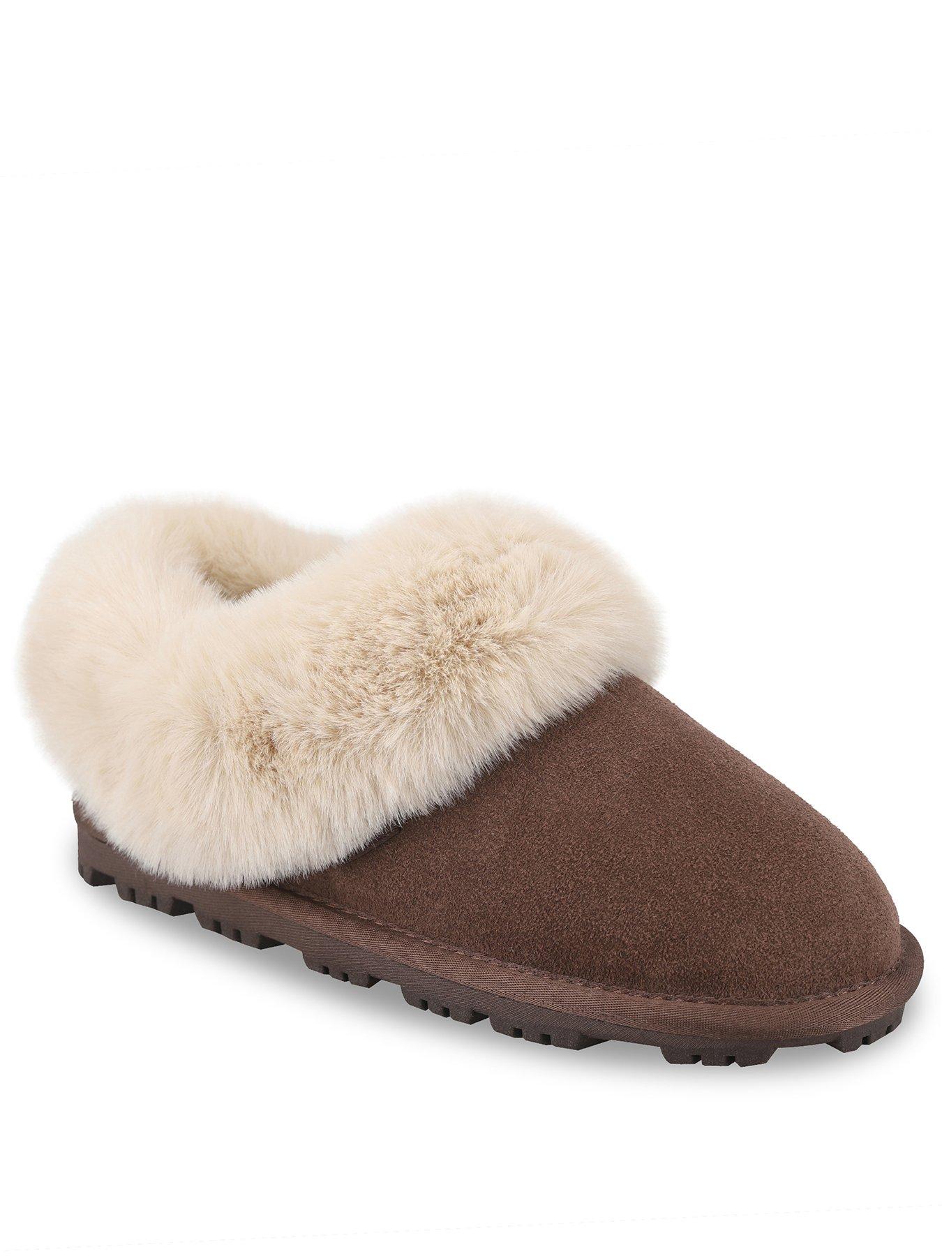 Image 2 of 5 of Totes Isotoner Womens Suede Boot Slipper With Faux Fur Cuff - Brown