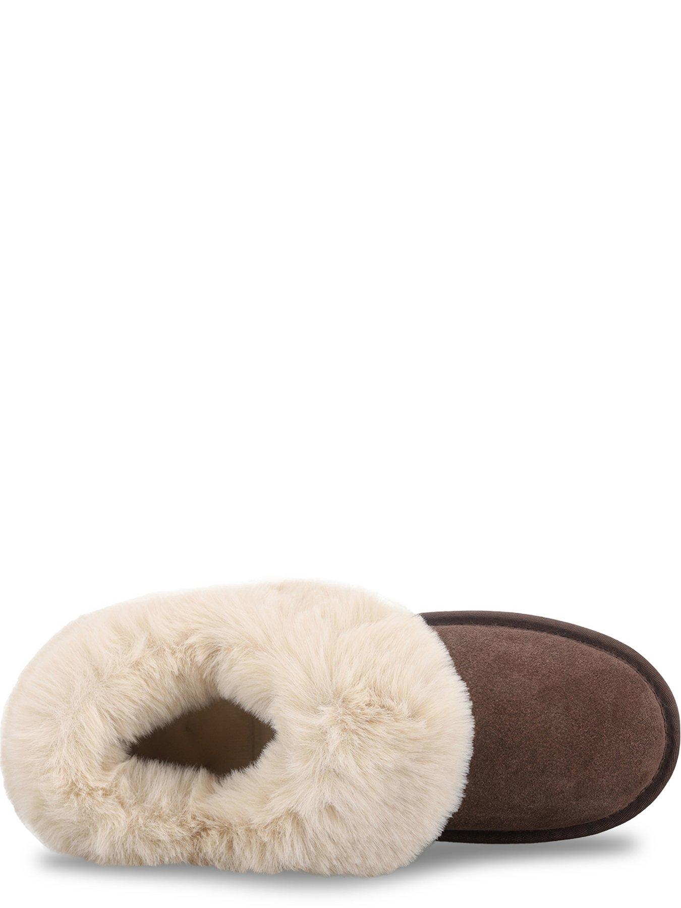 Image 3 of 5 of Totes Isotoner Womens Suede Boot Slipper With Faux Fur Cuff - Brown