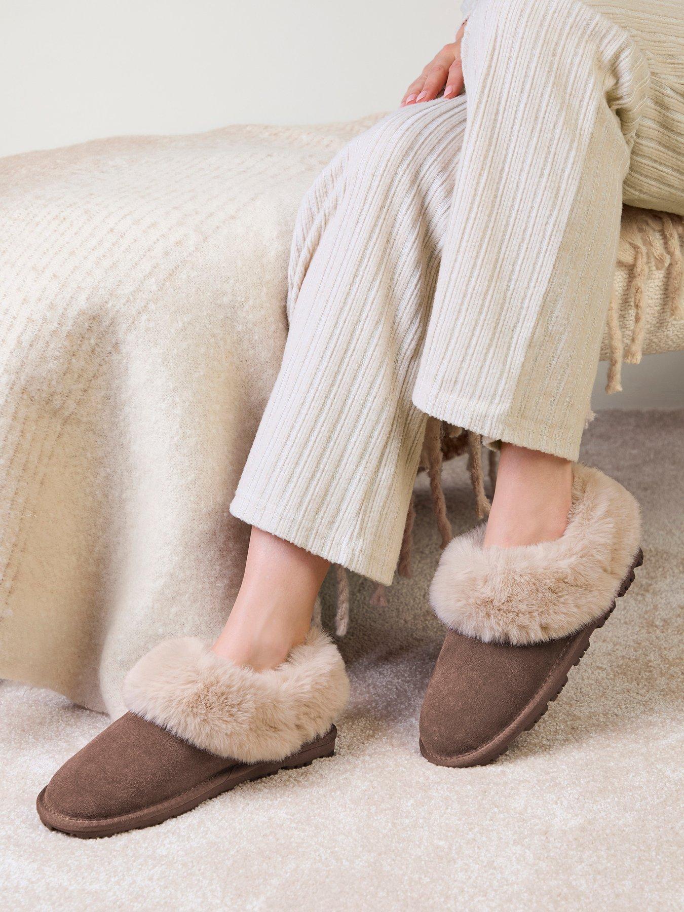 Image 5 of 5 of Totes Isotoner Womens Suede Boot Slipper With Faux Fur Cuff - Brown