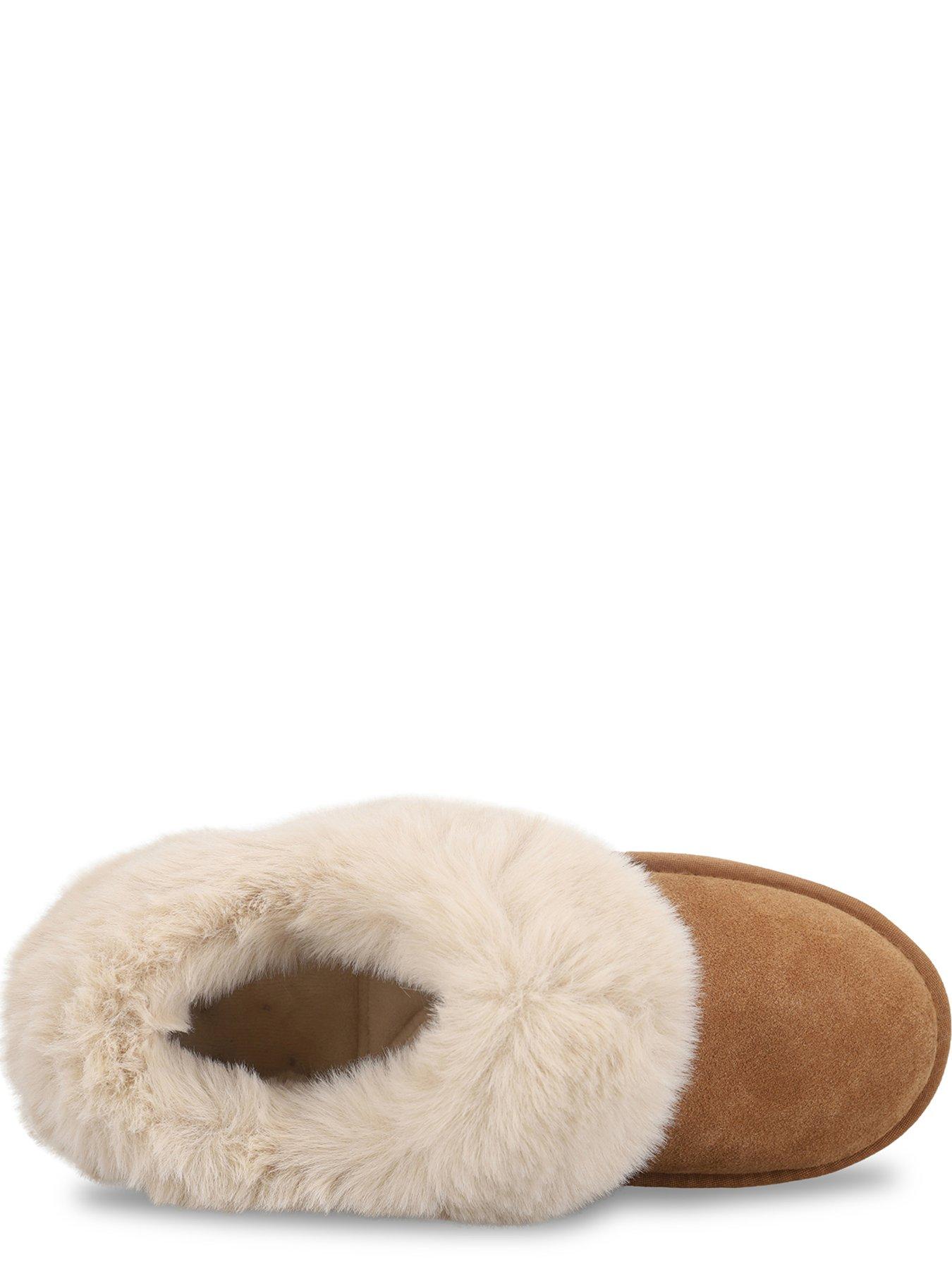 Image 3 of 5 of Totes Isotoner Womens Suede Boot Slipper With Faux Fur Cuff - Tan