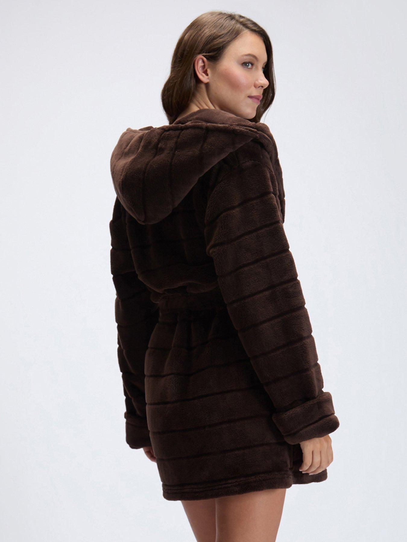 Image 2 of 7 of Boux Avenue Fluffy Stripe Short Gown - Chocolate