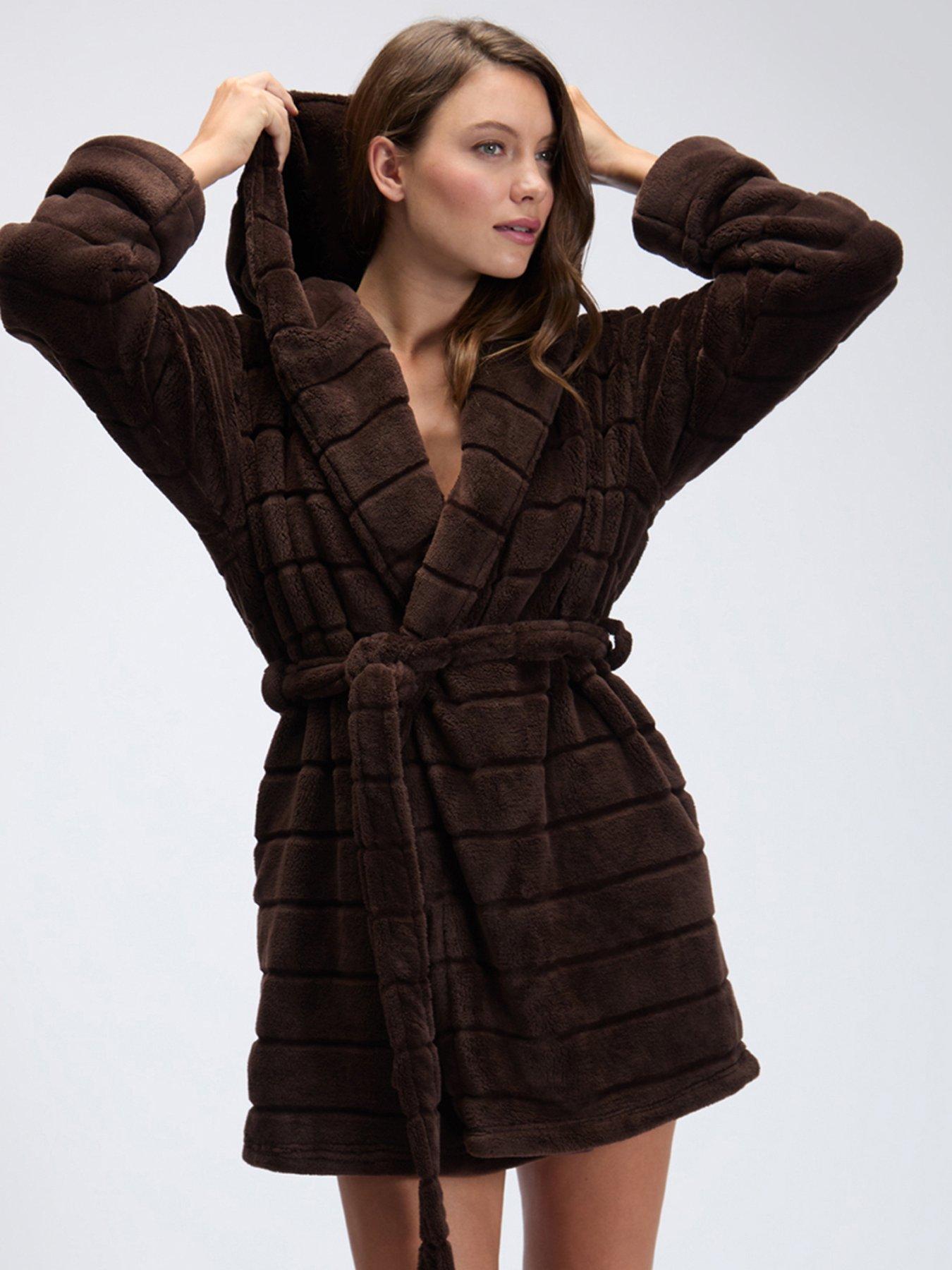 Image 5 of 7 of Boux Avenue Fluffy Stripe Short Gown - Chocolate