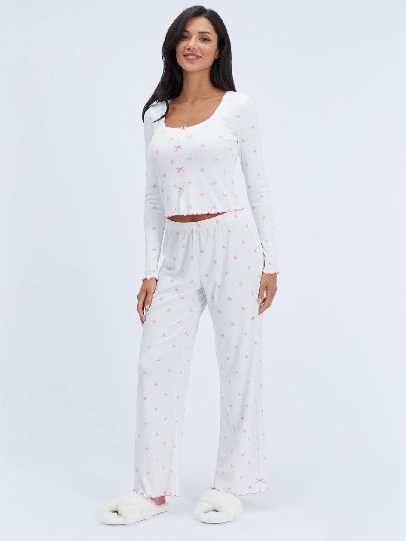 Boux Avenue Boux Avenue Heart Rib Bow Trim Pj Set - Ivory Mix