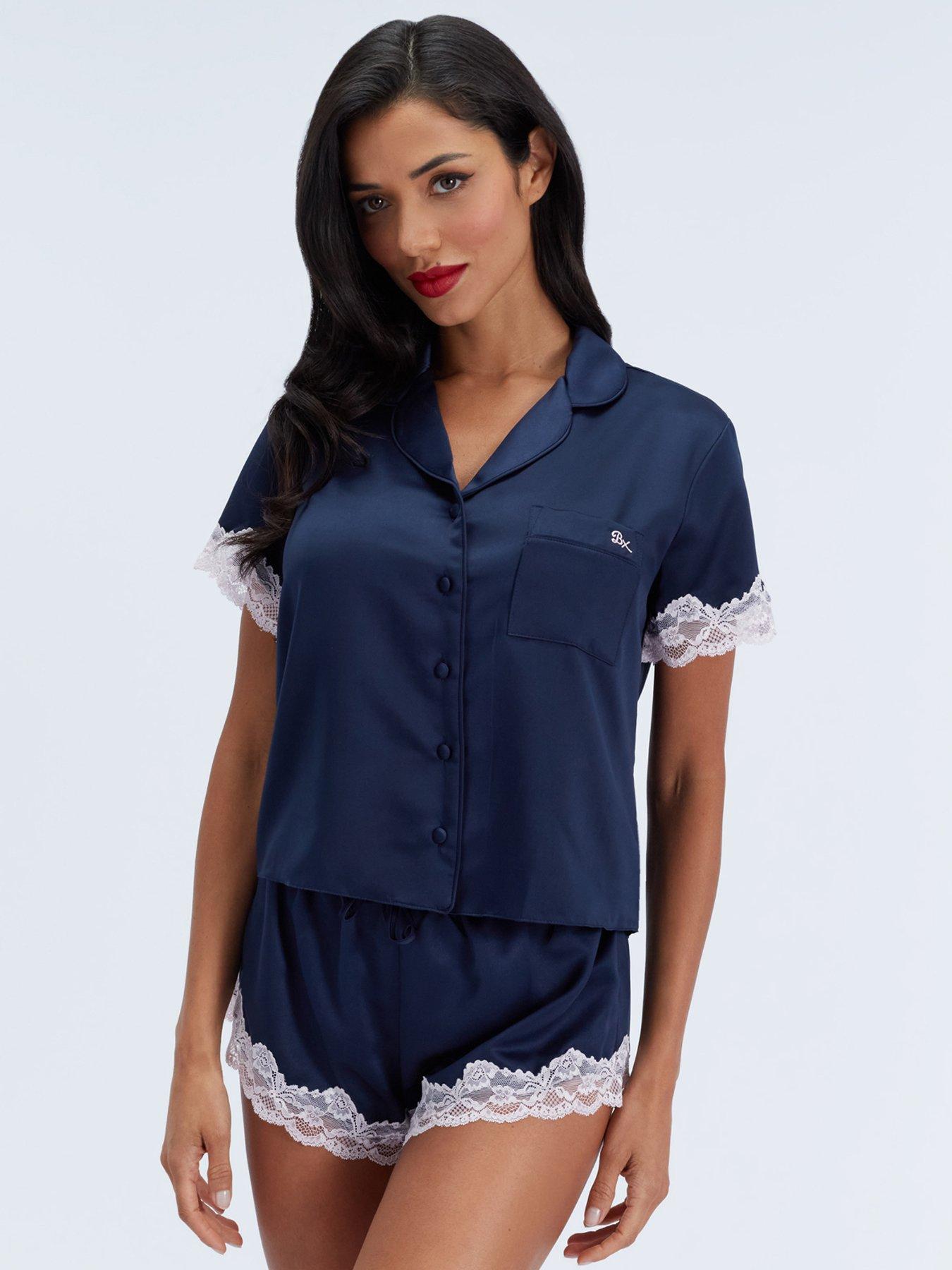 Image 4 of 6 of Boux Avenue Amelia Satin Short Pyjama Set - Dark Navy