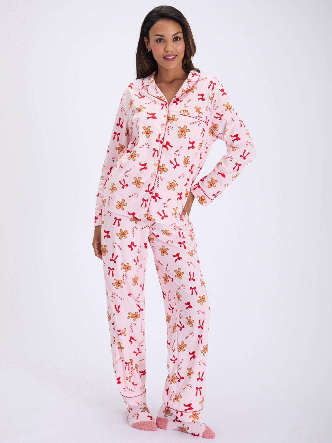 Image 1 of 7 of Boux Avenue Womens Gingerbread Print Button Through Pyjamas - Pink