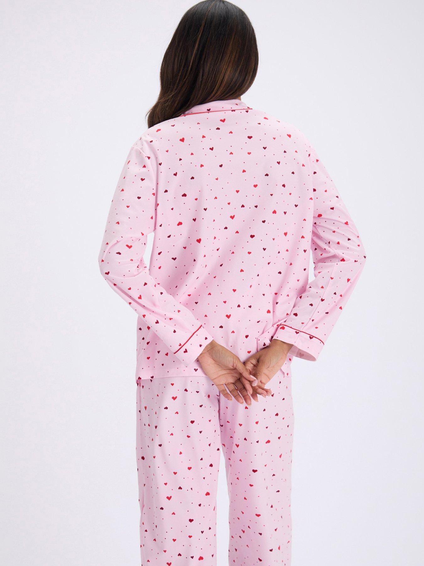 Image 2 of 7 of Boux Avenue Womens Button-Through Heart Print Long Set Pyjamas - Pink