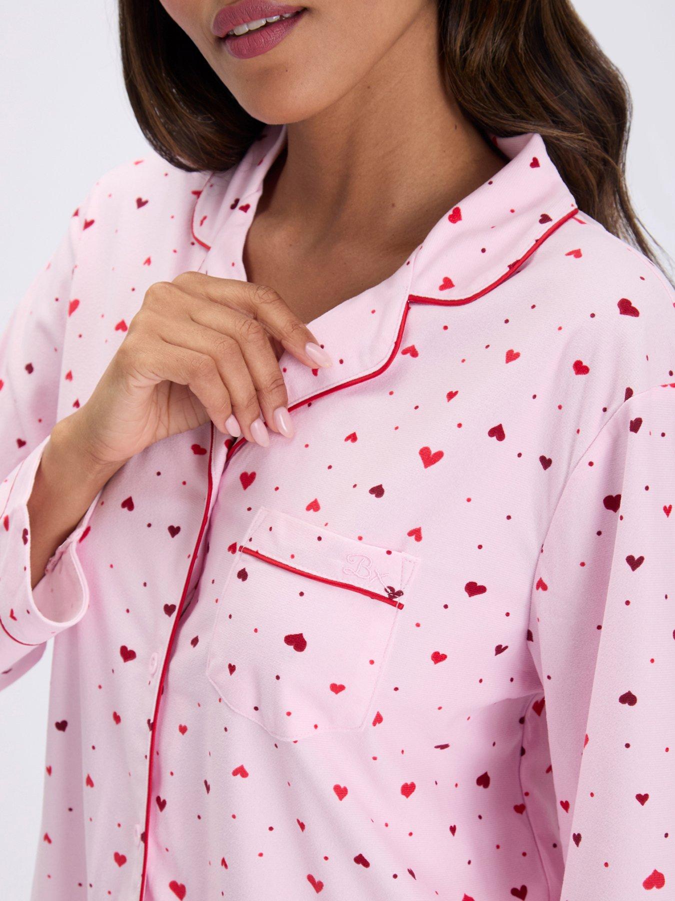 Image 5 of 7 of Boux Avenue Womens Button-Through Heart Print Long Set Pyjamas - Pink