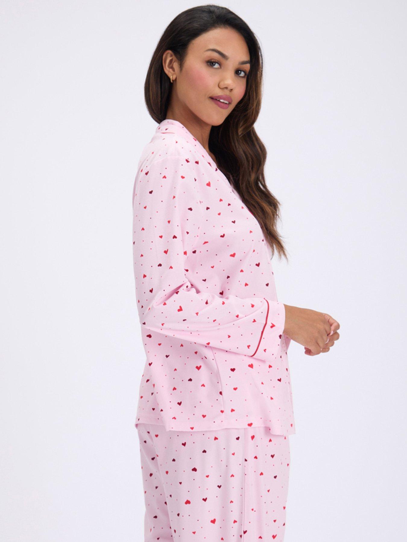 Image 6 of 7 of Boux Avenue Womens Button-Through Heart Print Long Set Pyjamas - Pink