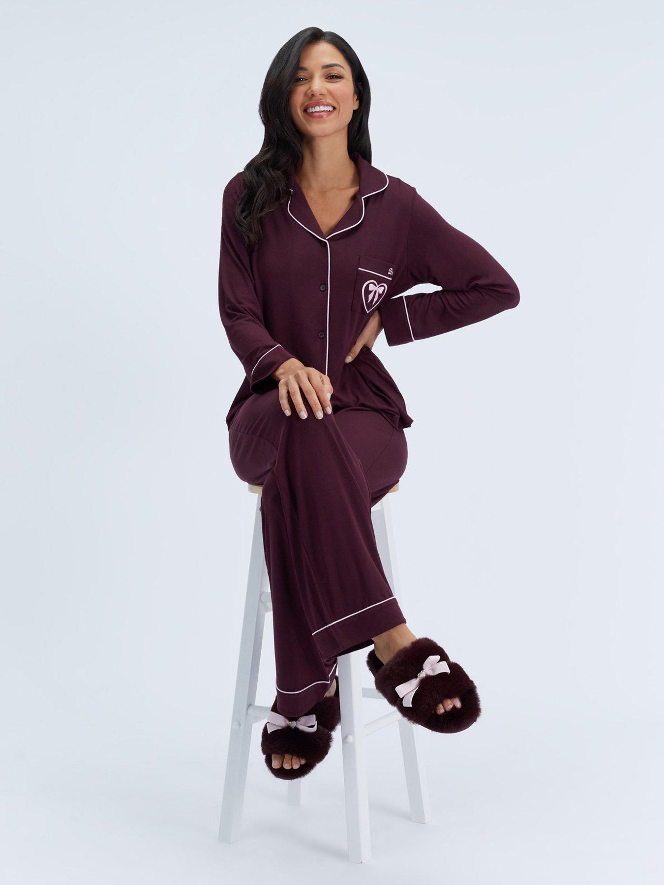 Image 3 of 6 of Boux Avenue Womens Modal Piped Long Sleeve Pyjama Set - Purple