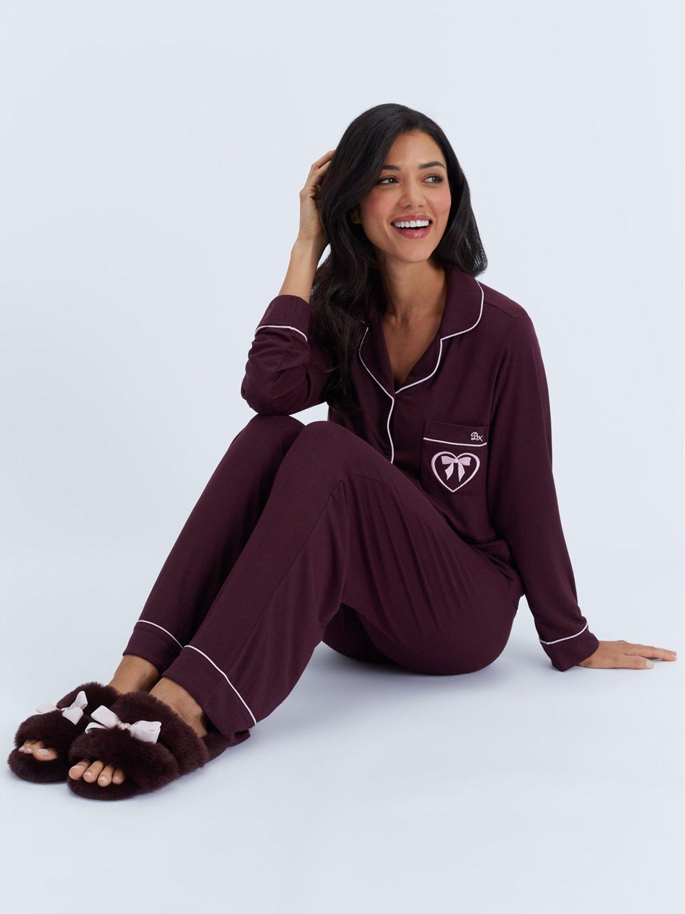Image 4 of 6 of Boux Avenue Womens Modal Piped Long Sleeve Pyjama Set - Purple
