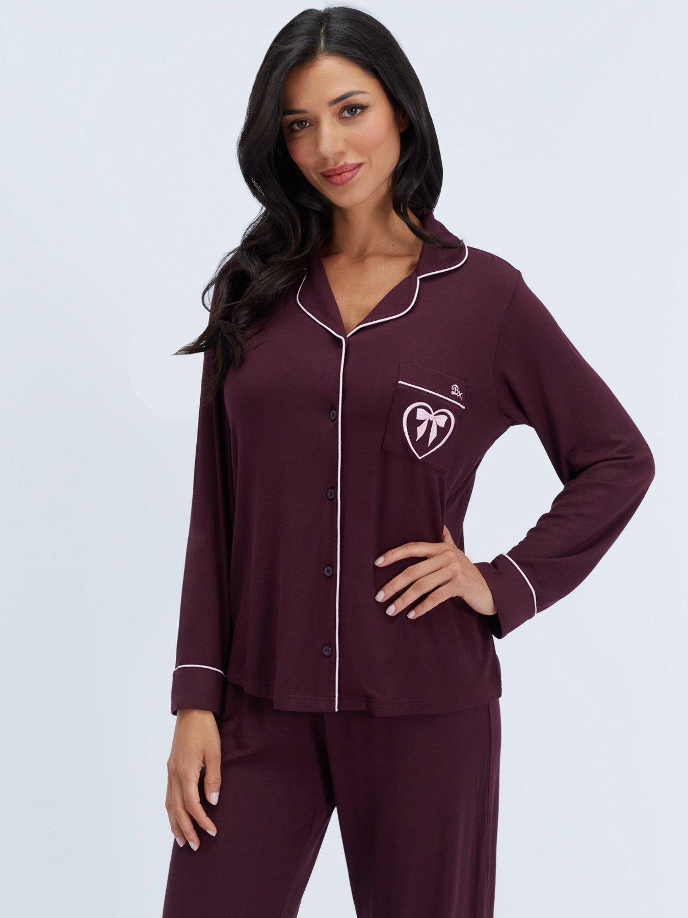 Image 5 of 6 of Boux Avenue Womens Modal Piped Long Sleeve Pyjama Set - Purple