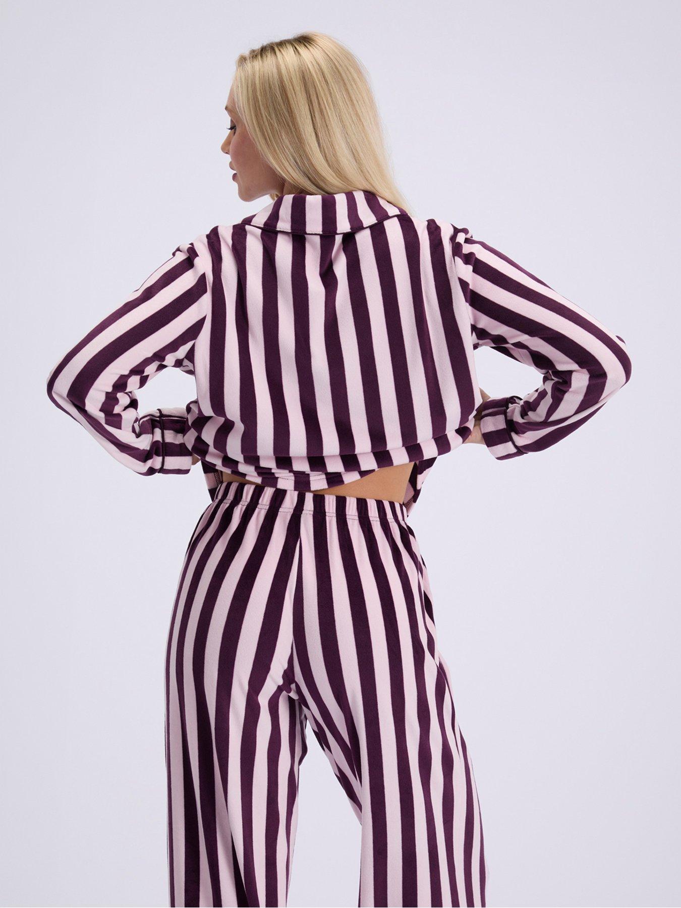 Image 2 of 6 of Boux Avenue Stripe Velour Pyjama Set - Purple Mix