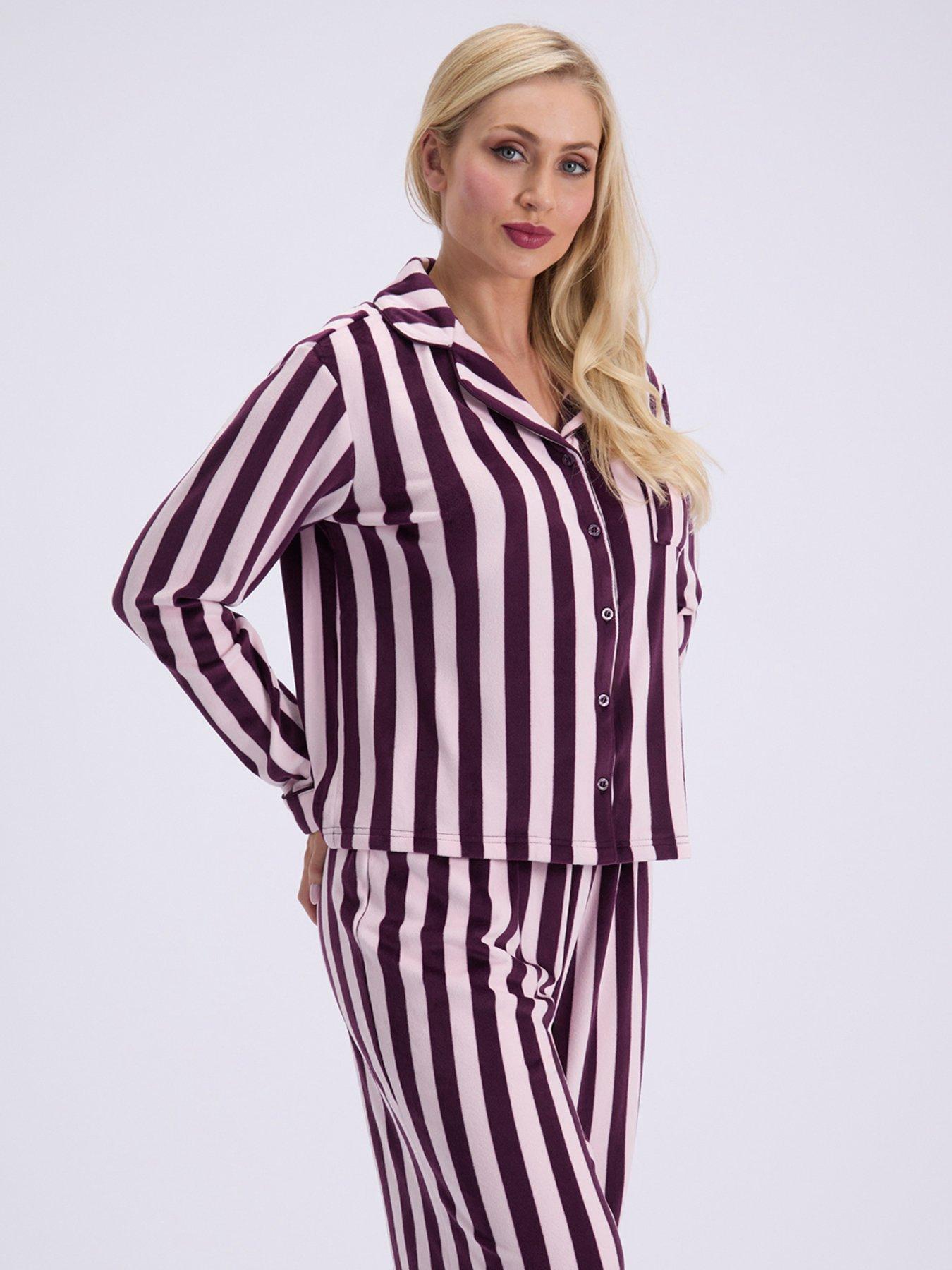 Image 3 of 6 of Boux Avenue Stripe Velour Pyjama Set - Purple Mix