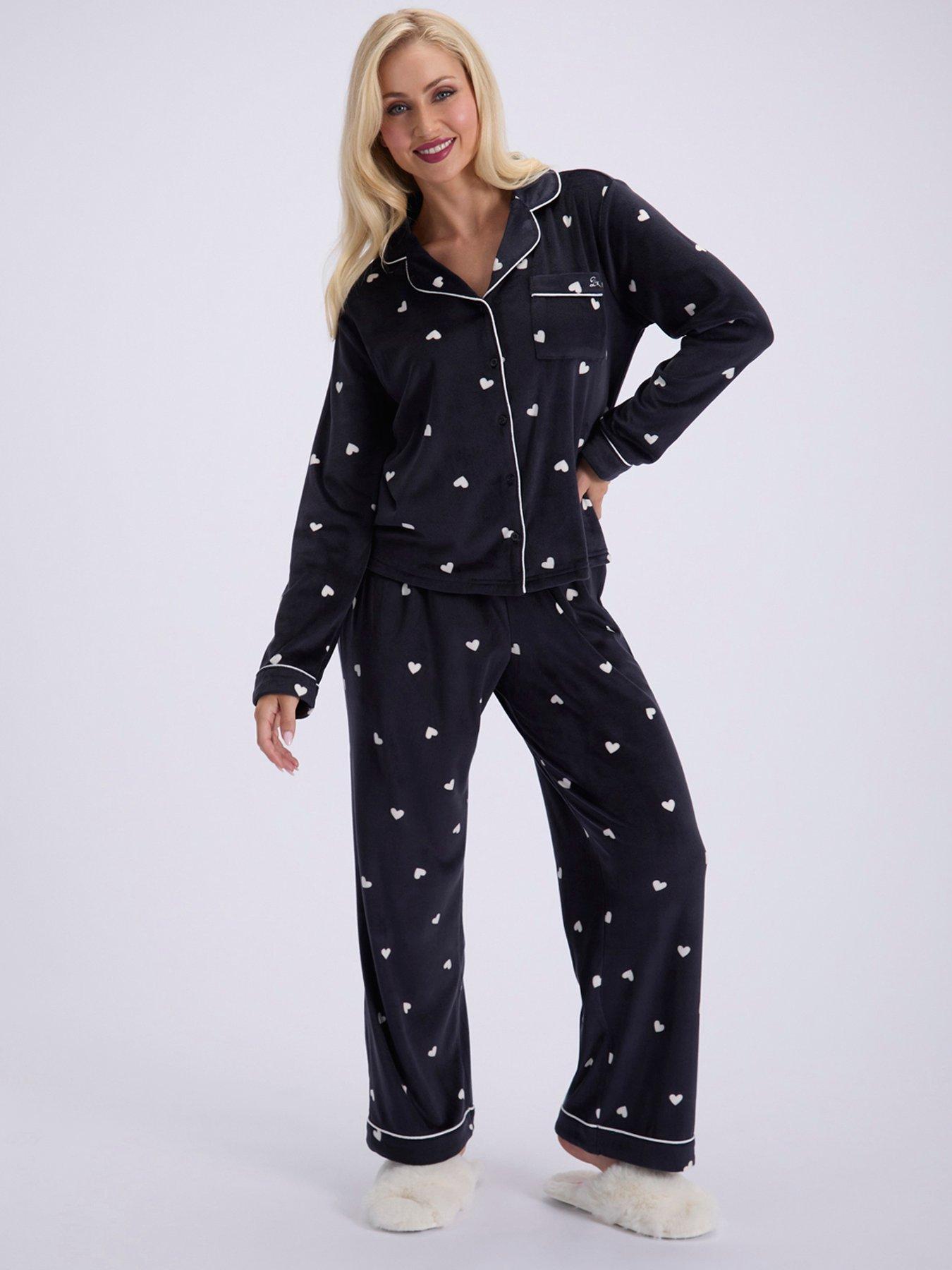 Image 1 of 5 of Boux Avenue Heart Velour Pyjama Set - Charcoal