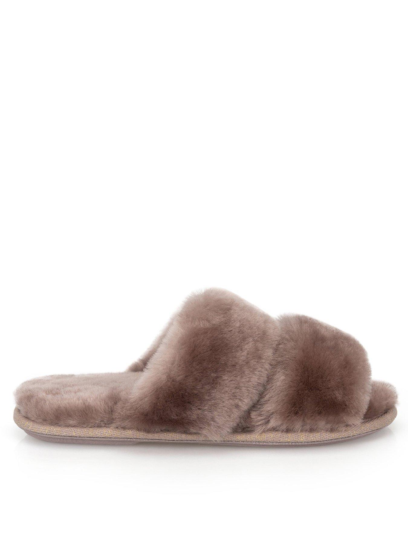 Image 1 of 5 of Just Sheepskin Just Sheepskin Womens Poppy Open Toe Sheepskin Slider Slippers - Coffee