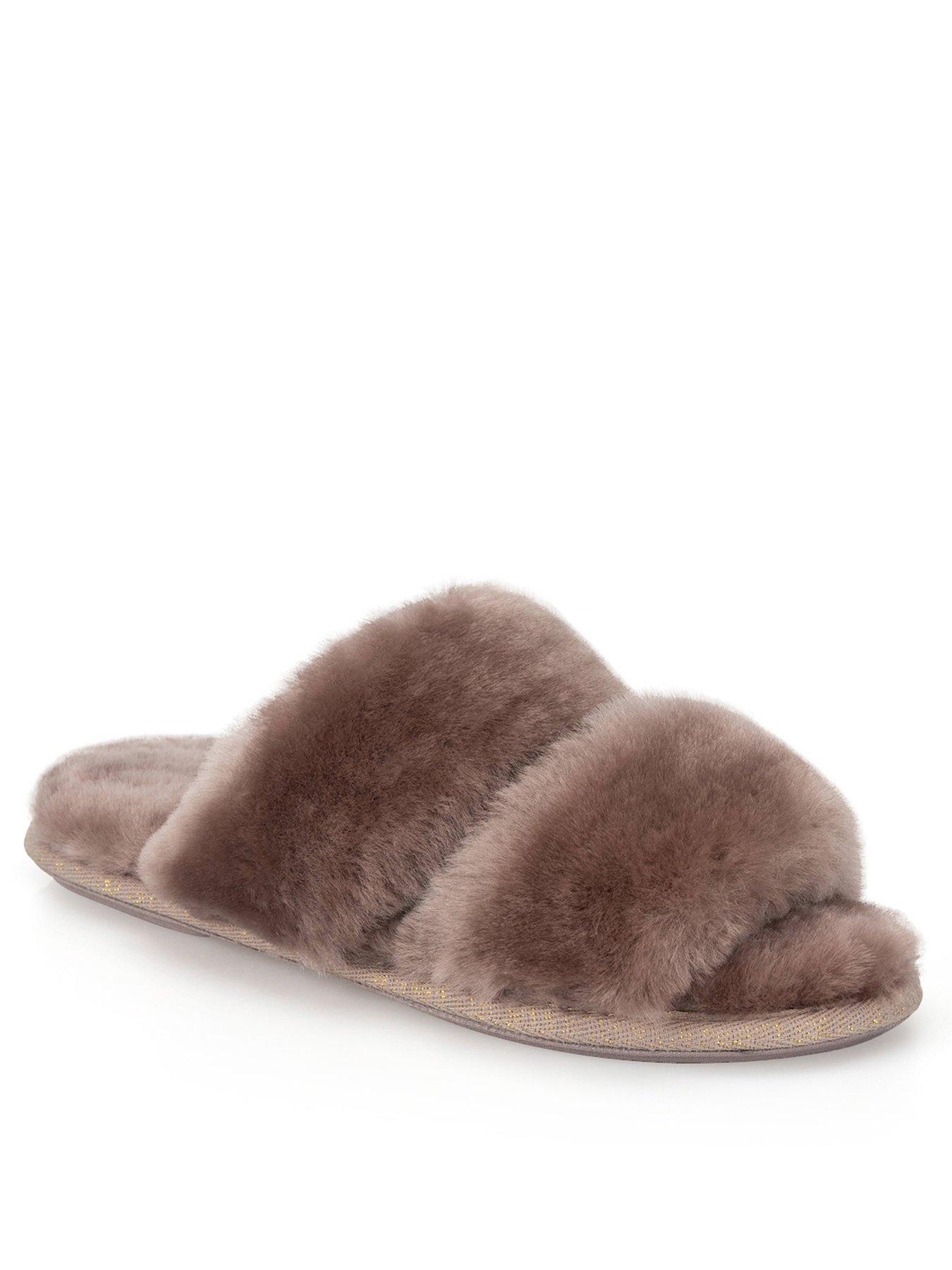 Image 2 of 5 of Just Sheepskin Just Sheepskin Womens Poppy Open Toe Sheepskin Slider Slippers - Coffee