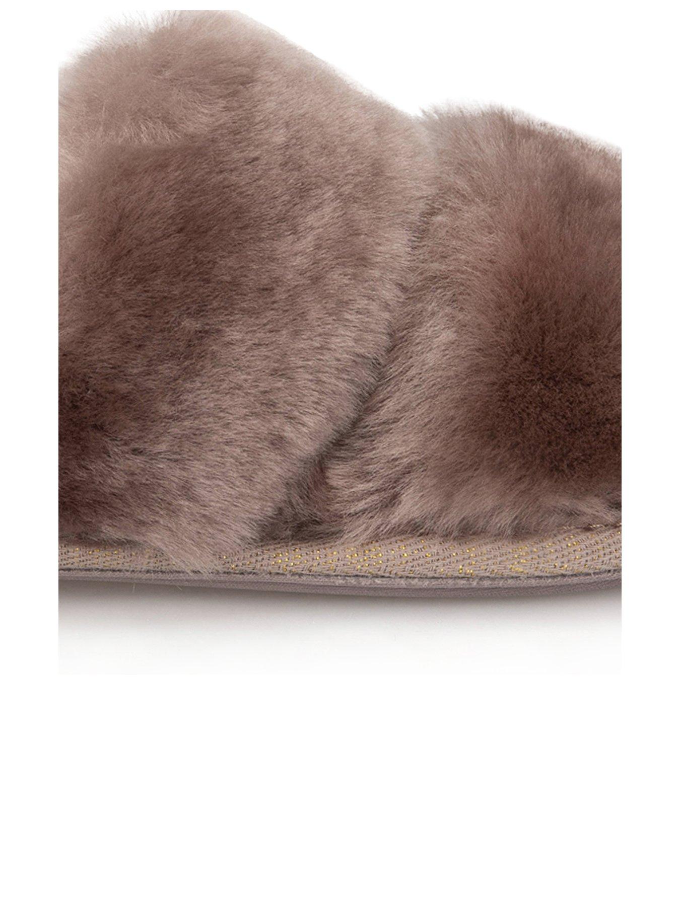 Image 3 of 5 of Just Sheepskin Just Sheepskin Womens Poppy Open Toe Sheepskin Slider Slippers - Coffee