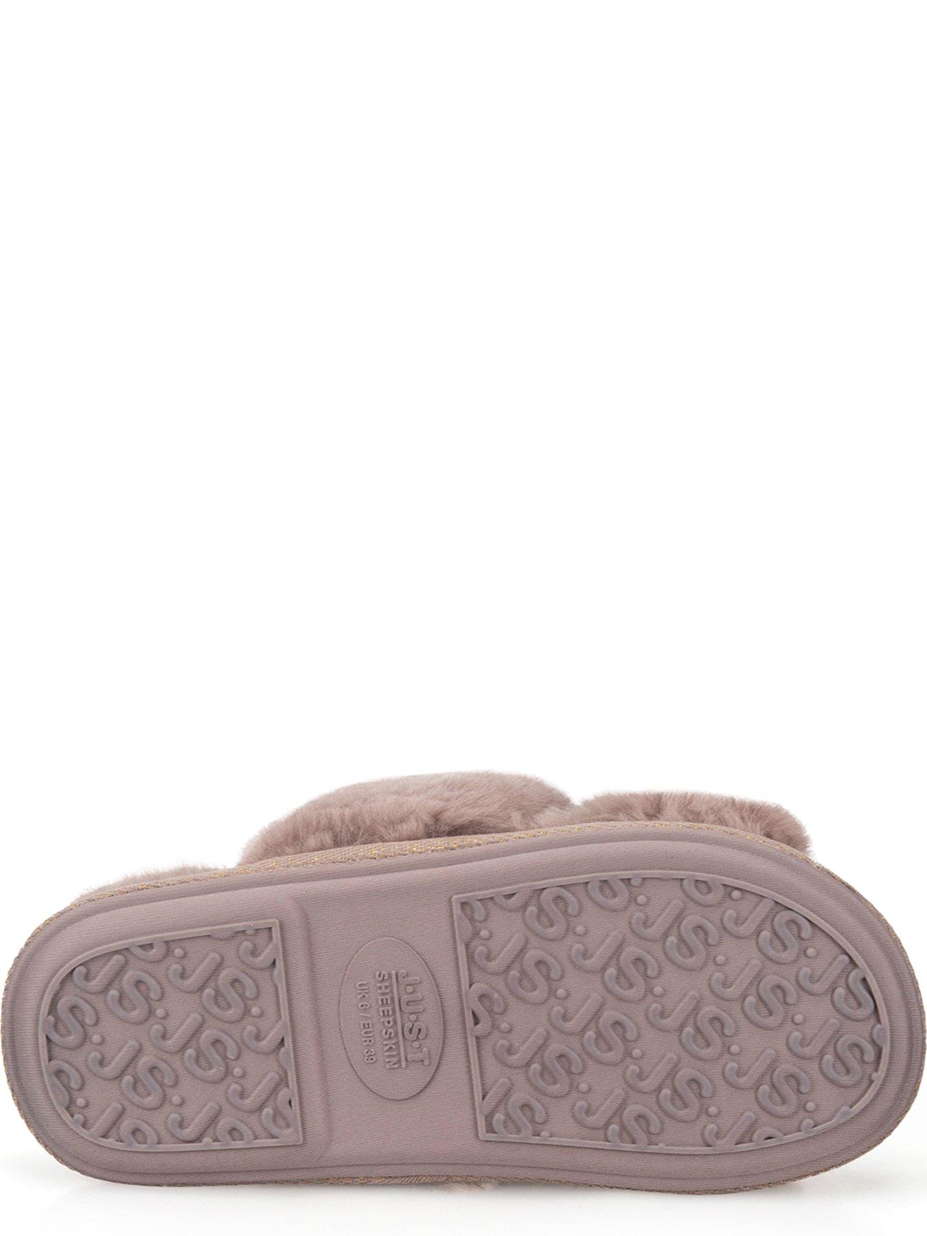 Image 4 of 5 of Just Sheepskin Just Sheepskin Womens Poppy Open Toe Sheepskin Slider Slippers - Coffee
