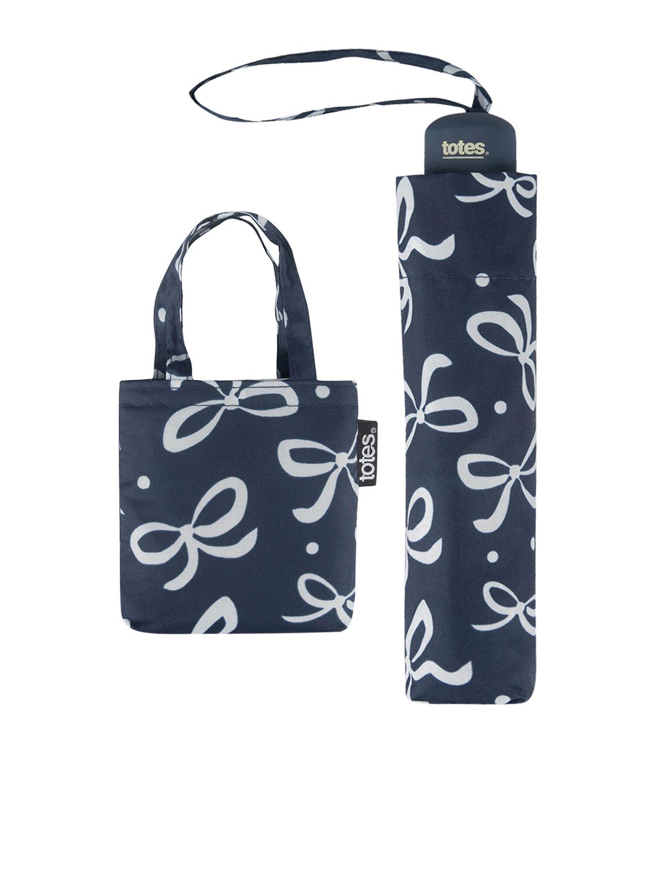 Image 1 of 4 of TOTES Womens Umbrella &amp; Shopper Bag Gift Set - Dog/navy Bow