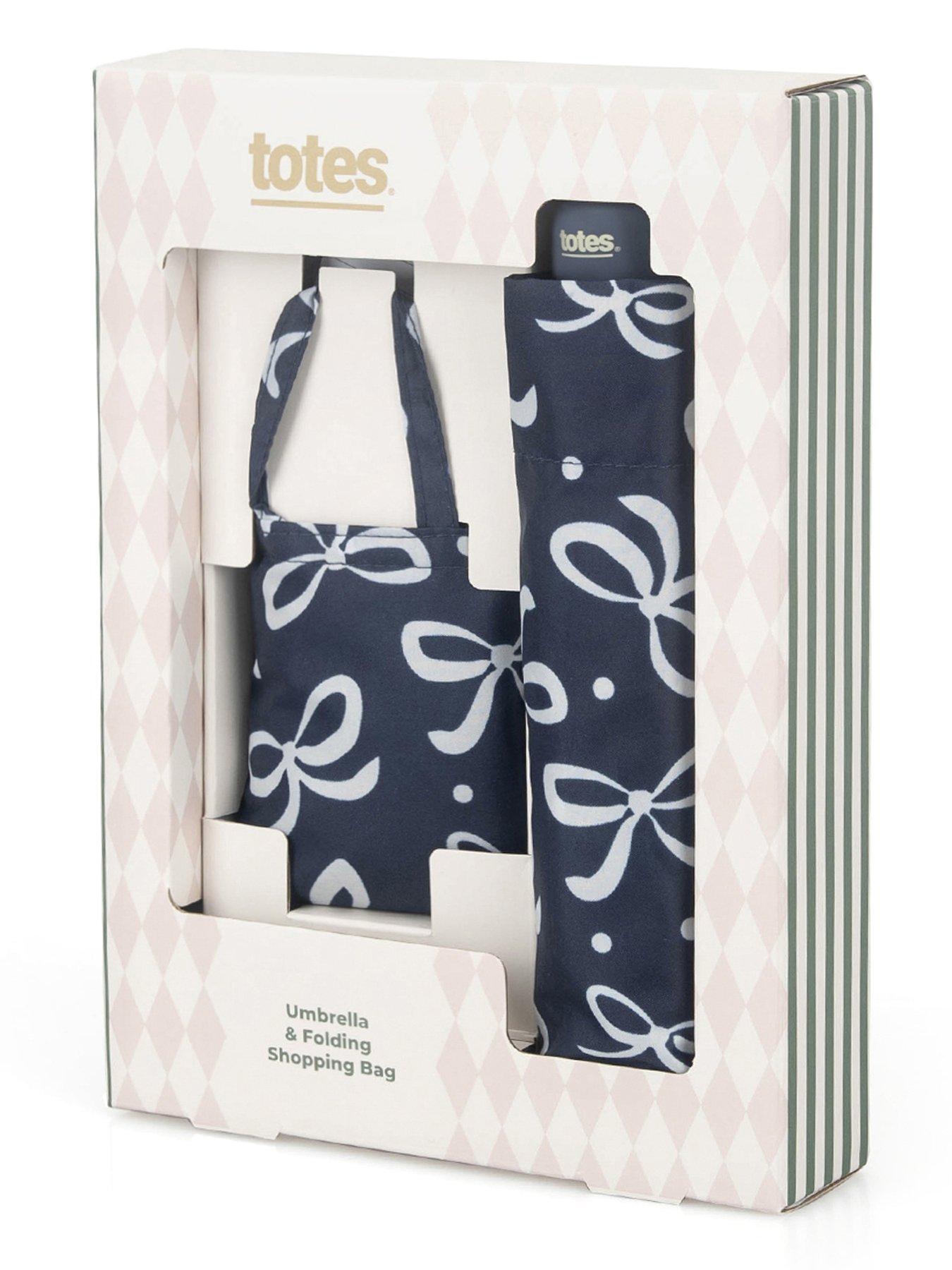 Image 4 of 4 of TOTES Womens Umbrella &amp; Shopper Bag Gift Set - Dog/navy Bow