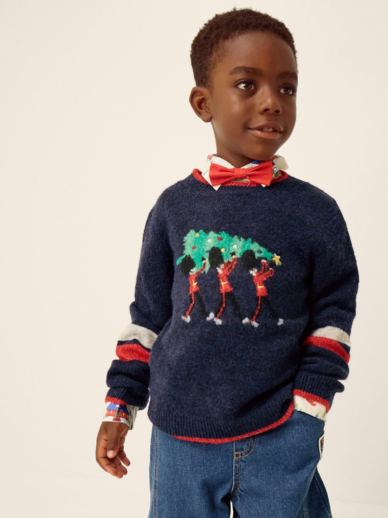 Image 1 of 4 of Monsoon Boys Christmas London Guard Crew Neck Jumper - Navy
