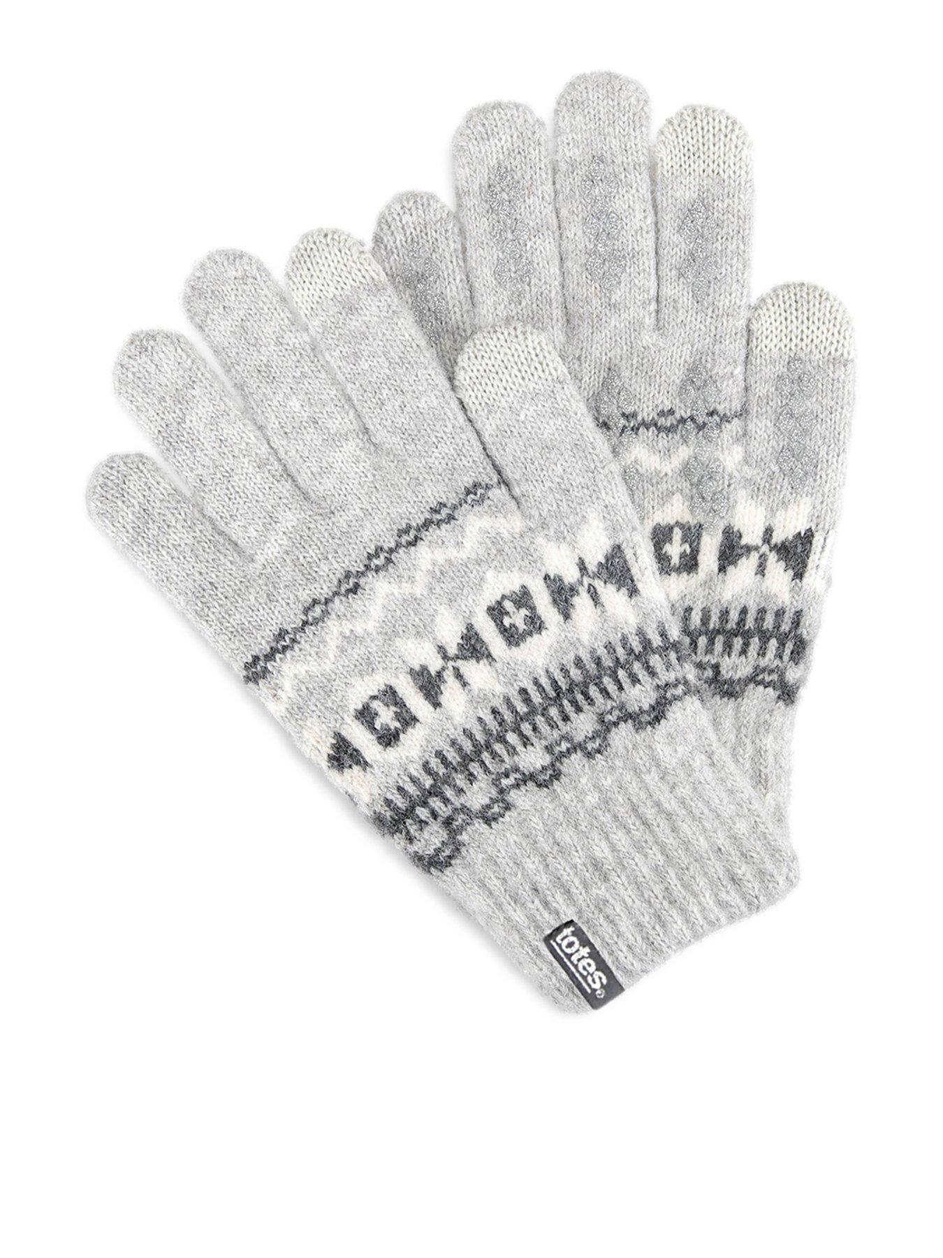 Image 1 of 4 of TOTES Totes Womens Fair Isle Knitted Gloves With Palm Grippers And Smartouch - Grey Fair Isle