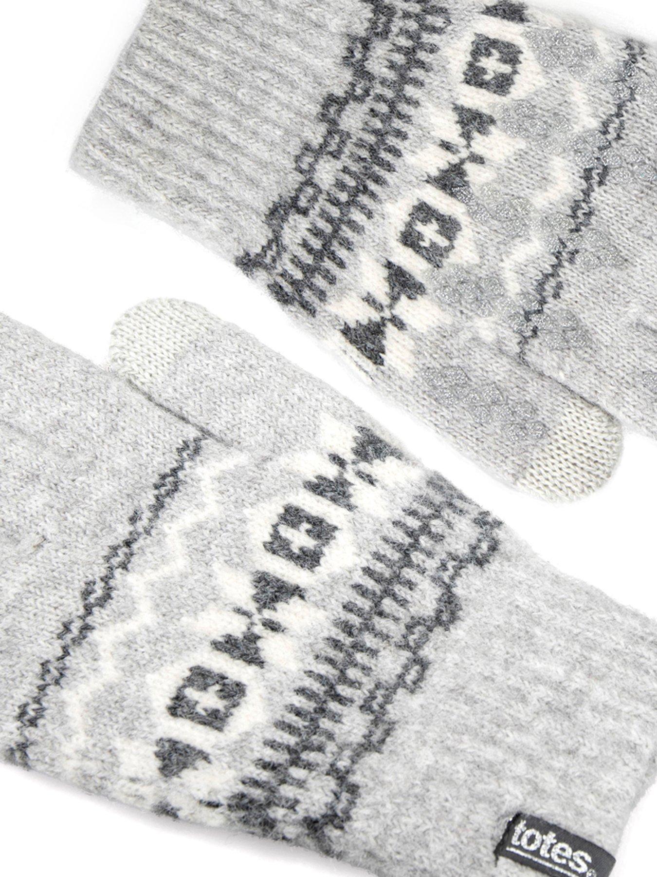 Image 2 of 4 of TOTES Totes Womens Fair Isle Knitted Gloves With Palm Grippers And Smartouch - Grey Fair Isle