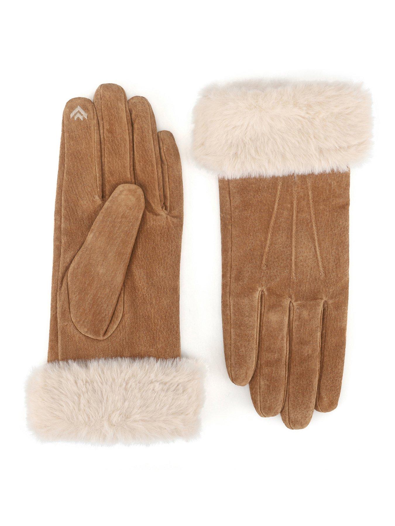 Image 4 of 5 of Totes Isotoner Womens 3 Point Suede Gloves With Smartouch - Tan