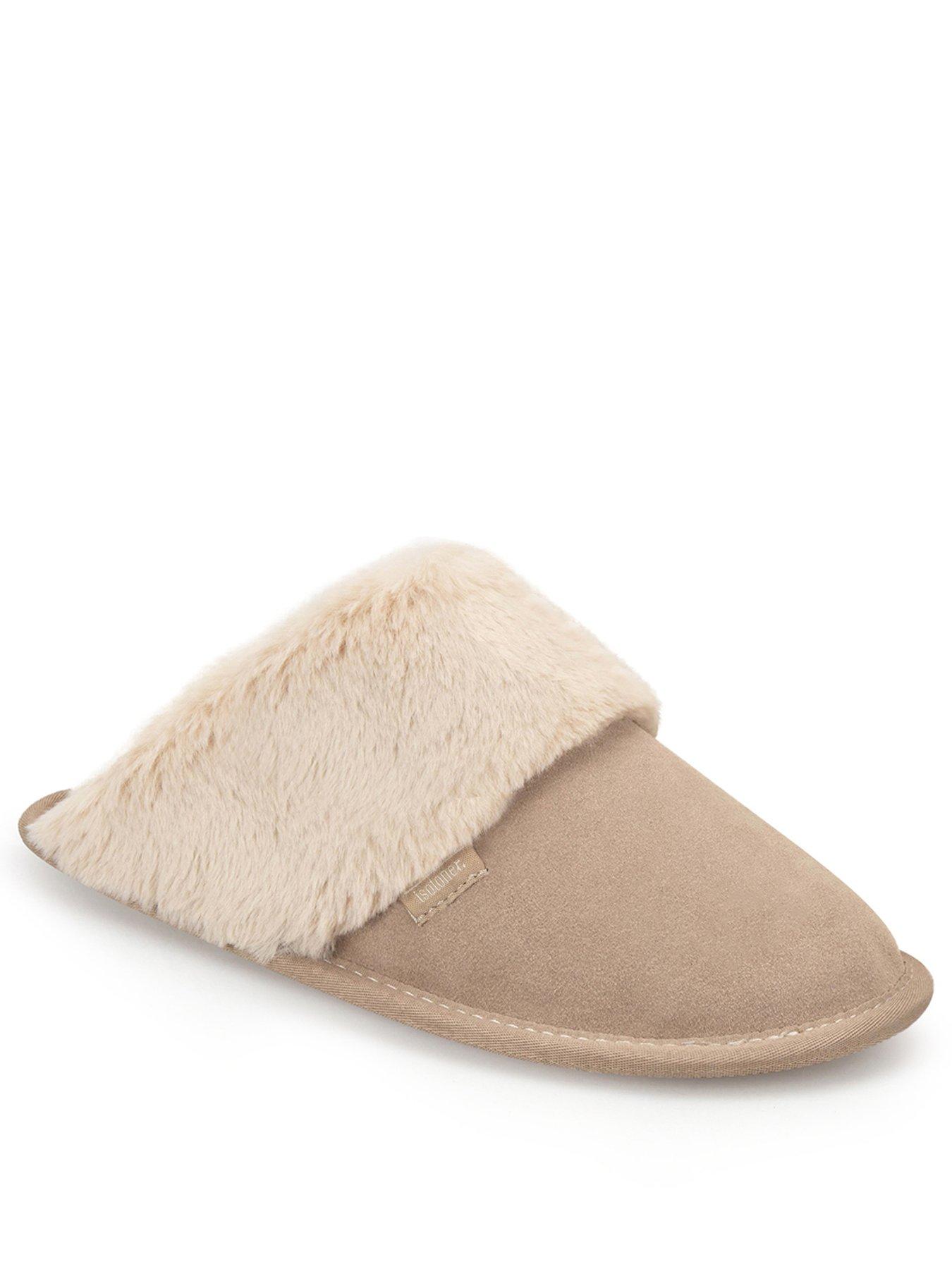 Image 2 of 5 of Totes Isotoner Totes Isotoner Womens Suede Mule Slippers With Faux Fur Lining - Sand