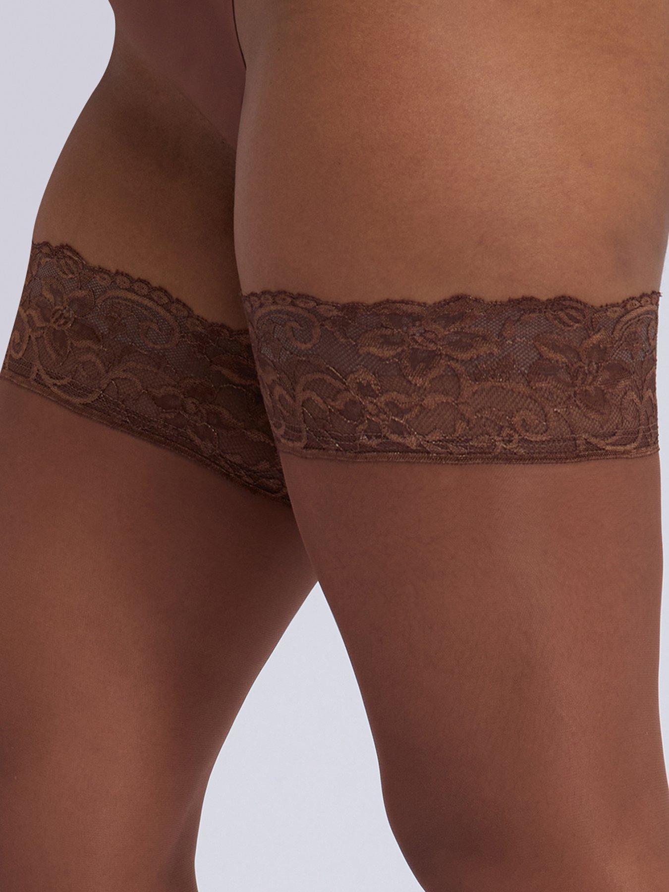 Image 5 of 5 of Boux Avenue Womens Lace Top Smooth Finish Hold Ups - Brown