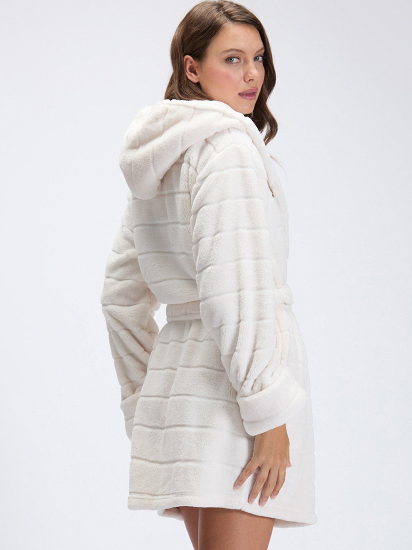 Image 2 of 6 of Boux Avenue Fluffy Stripe Short Gown - Cream