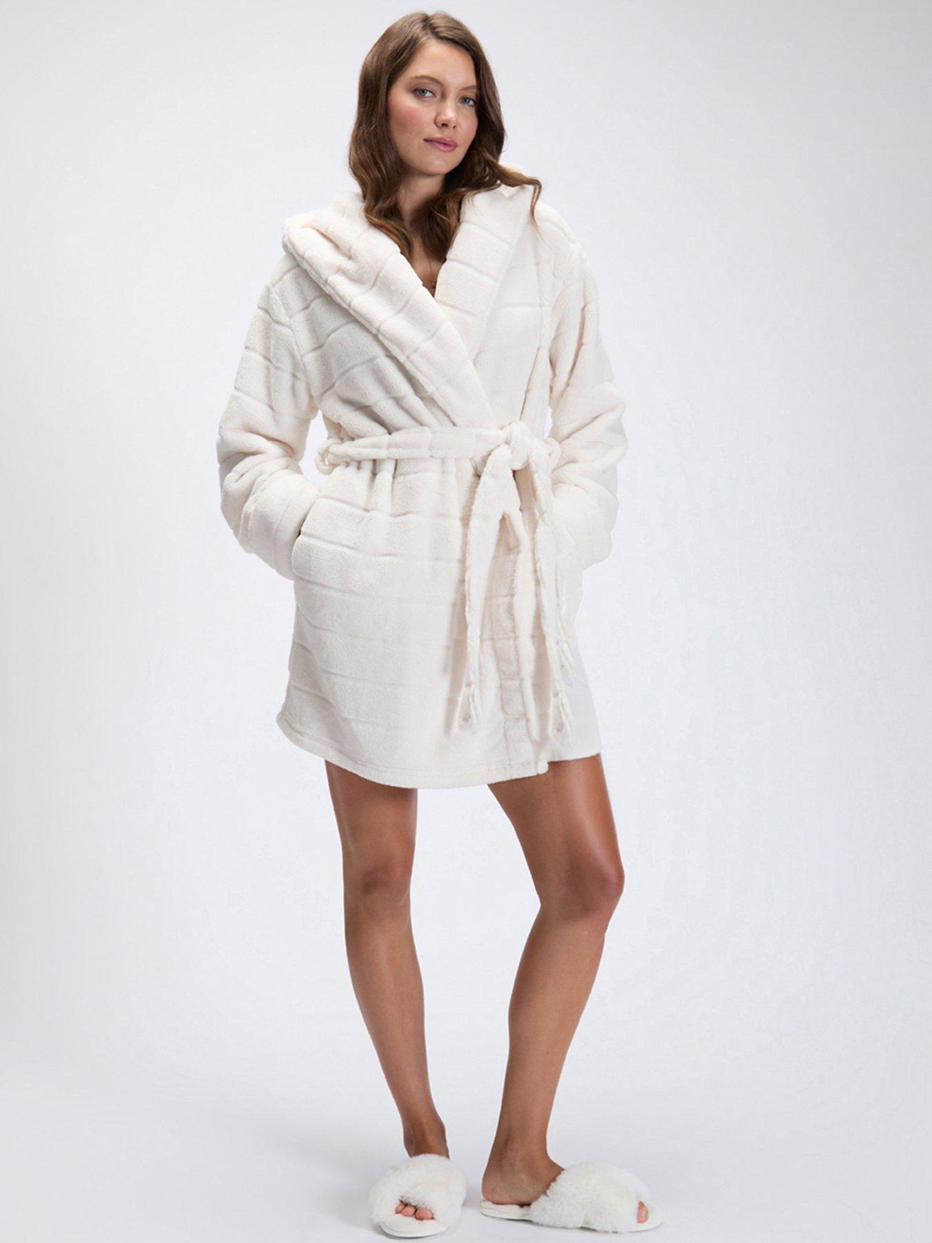 Image 3 of 6 of Boux Avenue Fluffy Stripe Short Gown - Cream