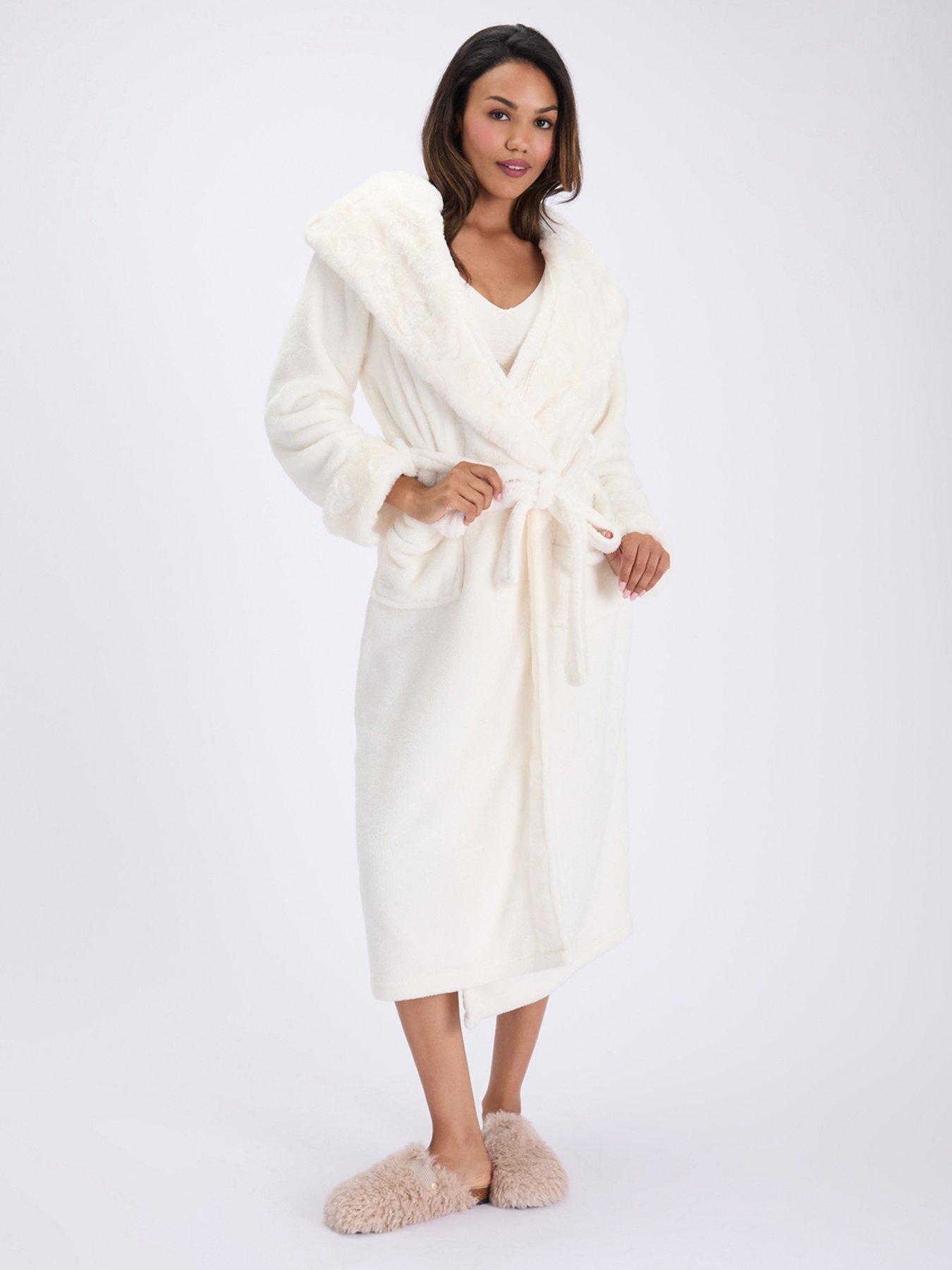 Image 1 of 6 of Boux Avenue Fur Heart Trim Long Gown - Cream
