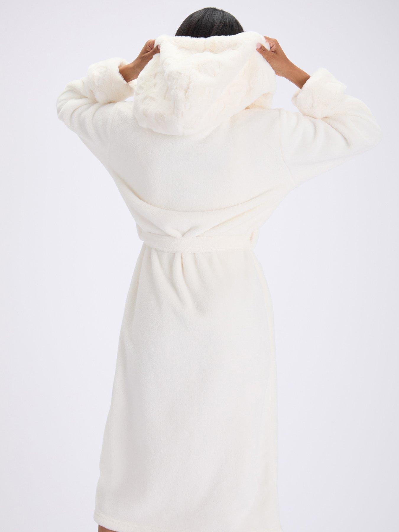Image 2 of 6 of Boux Avenue Fur Heart Trim Long Gown - Cream