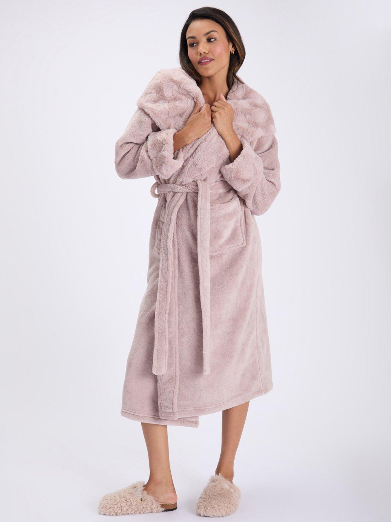 Image 1 of 6 of Boux Avenue Fur Heart Trim Long Gown - Mocha