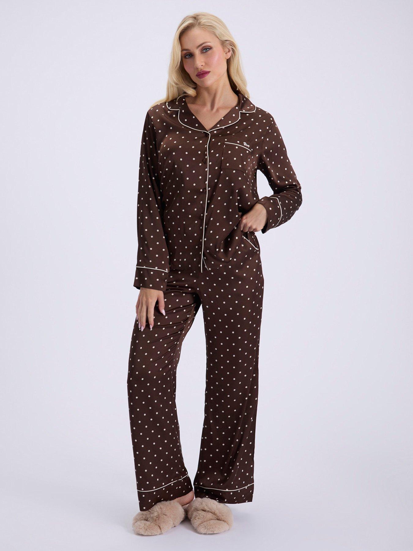 Image 1 of 5 of Boux Avenue Spot Satin Pyjama Set - Chocolate