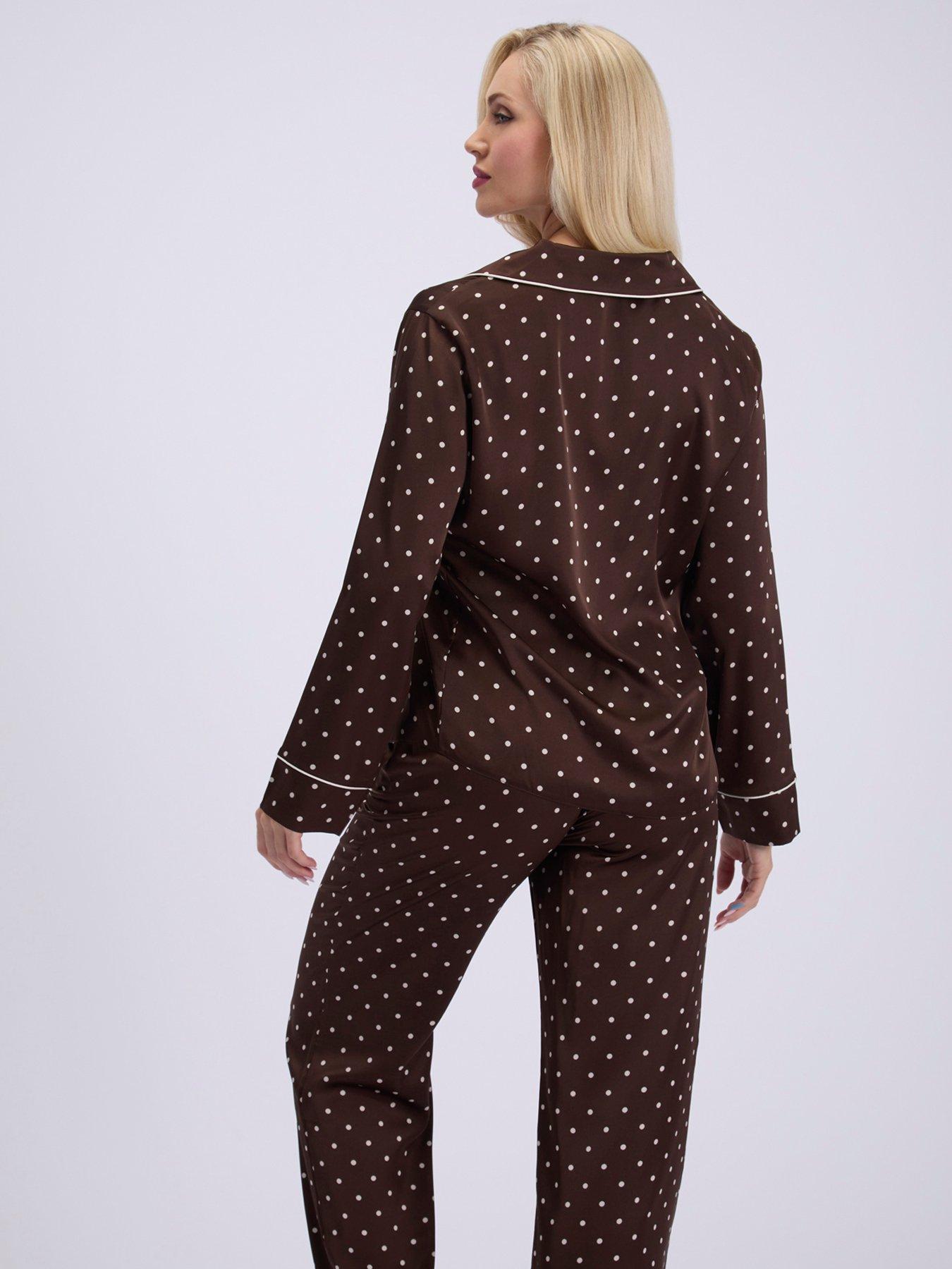 Image 2 of 5 of Boux Avenue Spot Satin Pyjama Set - Chocolate