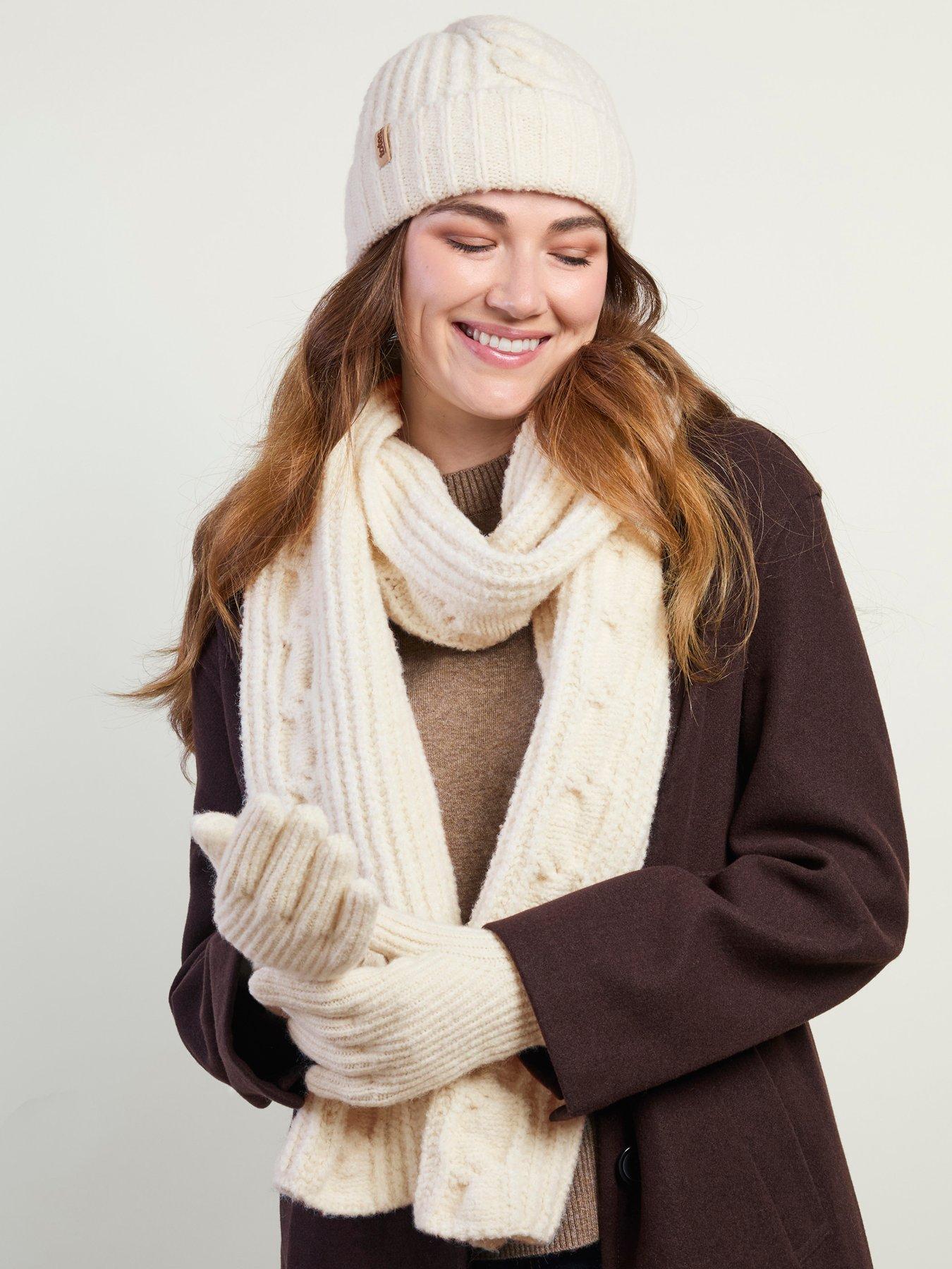 Image 5 of 6 of TOTES Totes Womens Chunky Brushed Knit Hat, Scarf &amp; Gloves Set - Cream
