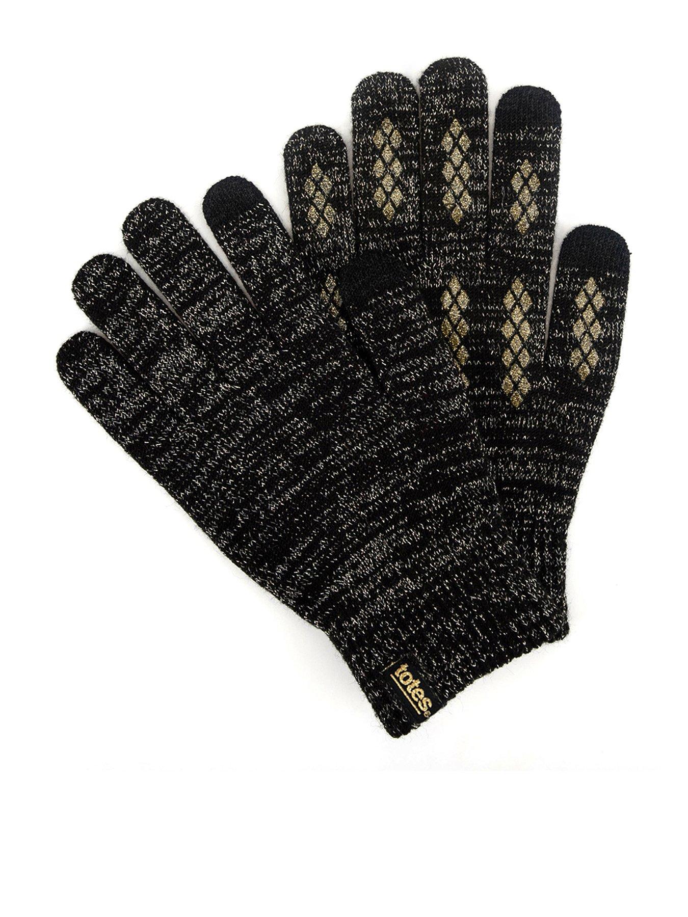 Image 1 of 5 of TOTES Womens Sparkle Knitted Gloves With Palm Grippers And Smartouch - Black Sparkle