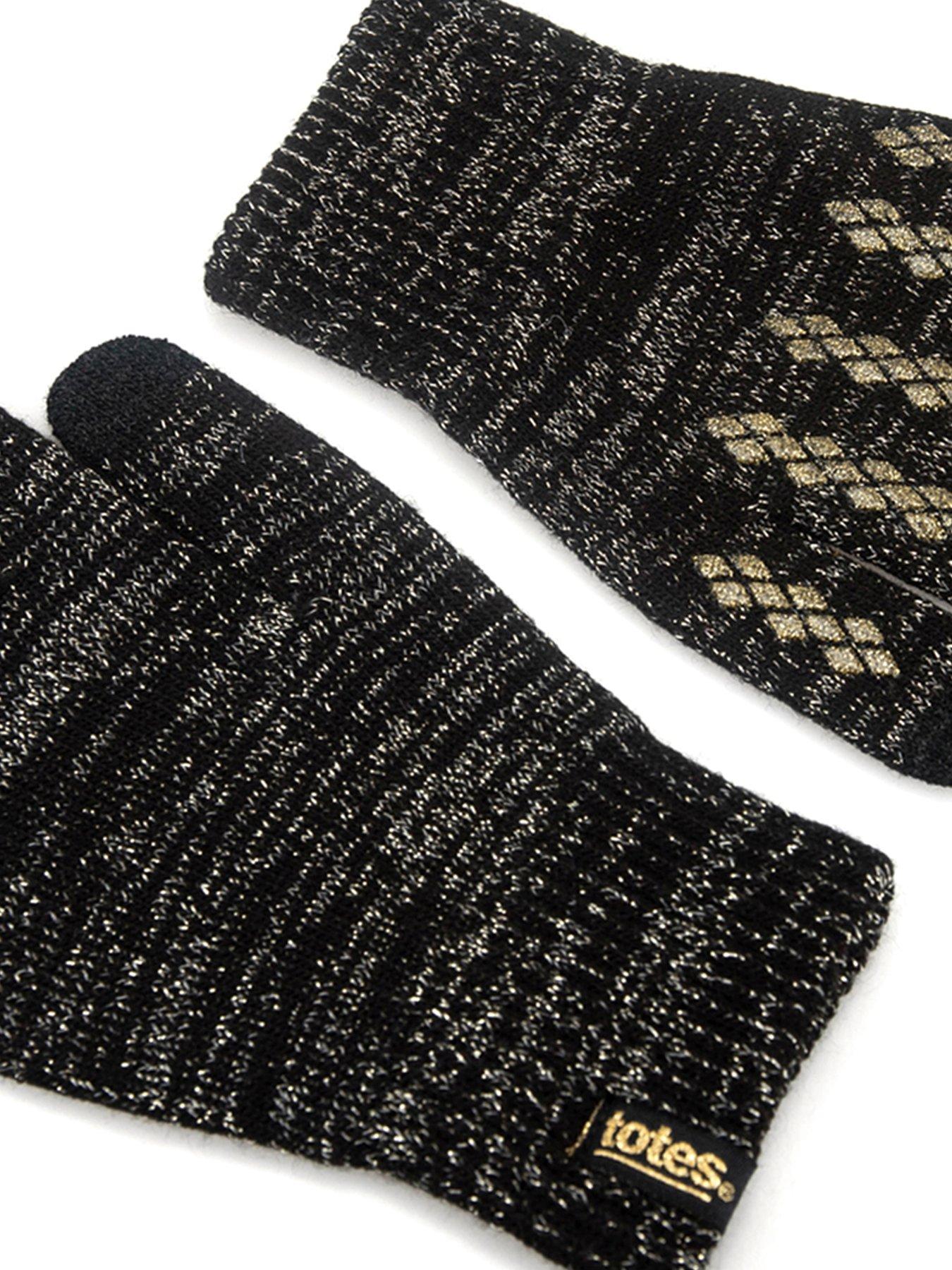 Image 2 of 5 of TOTES Womens Sparkle Knitted Gloves With Palm Grippers And Smartouch - Black Sparkle
